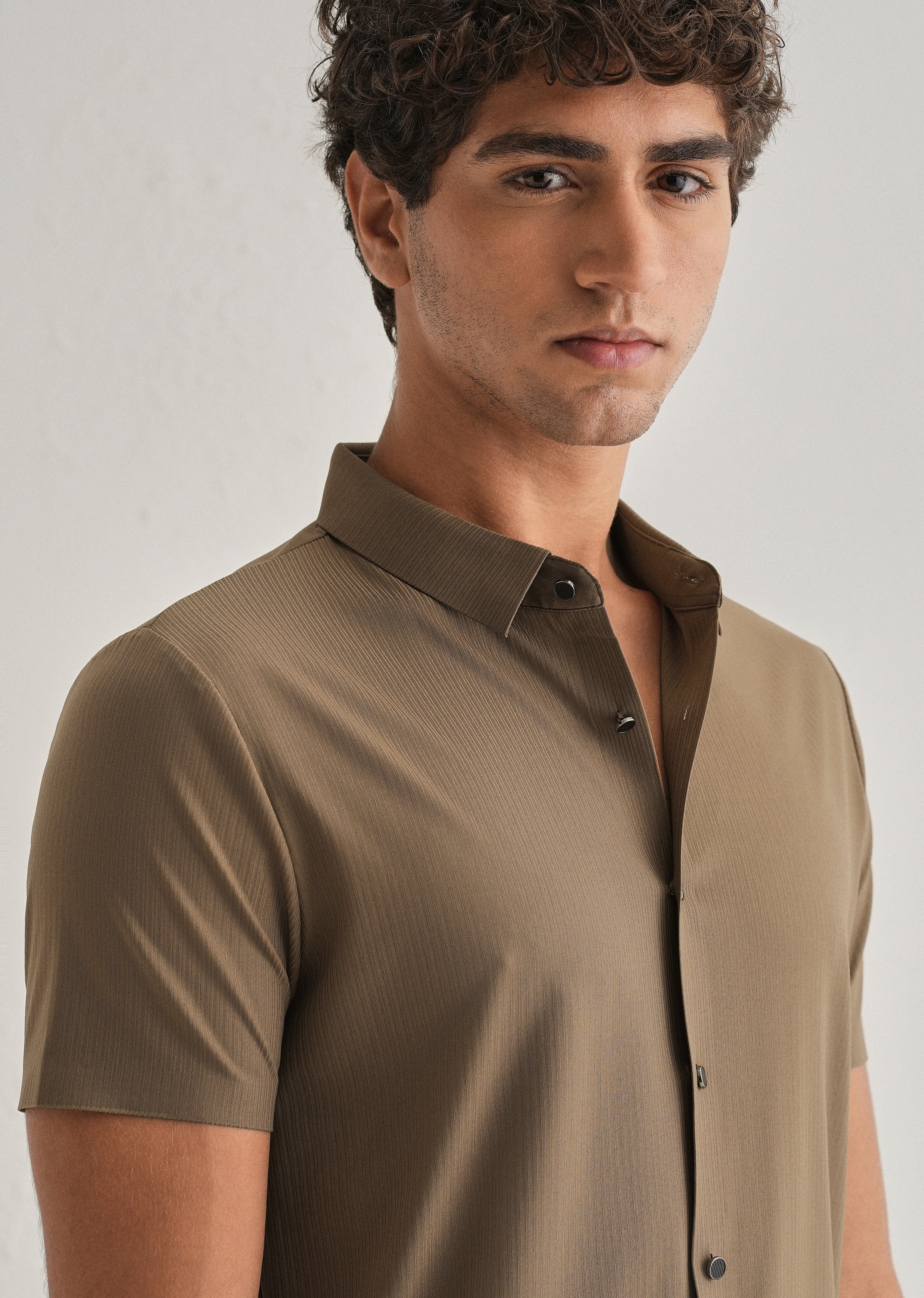 Tan Brown Stripe Seamless Shirt