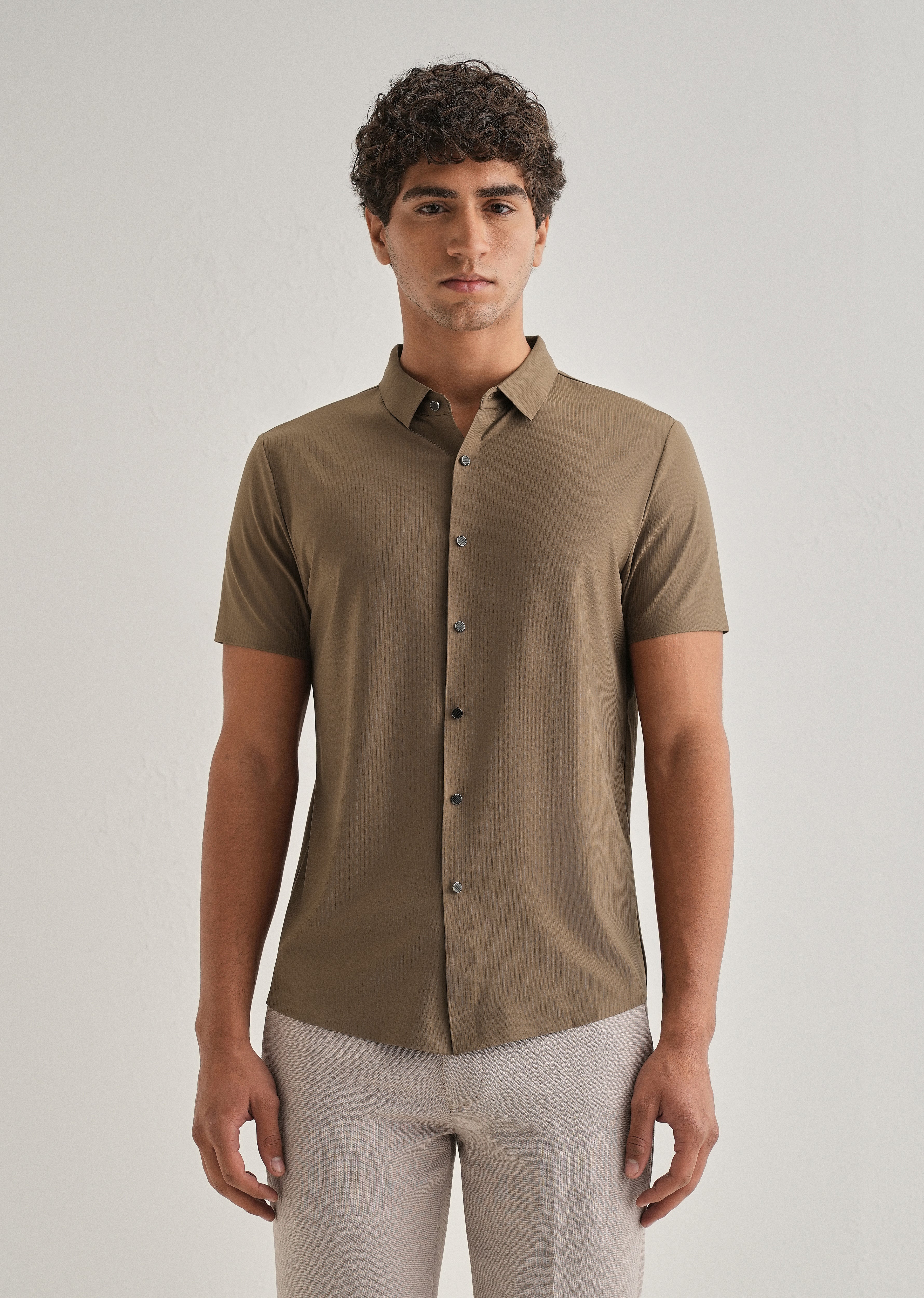 Tan Brown Stripe Seamless Shirt