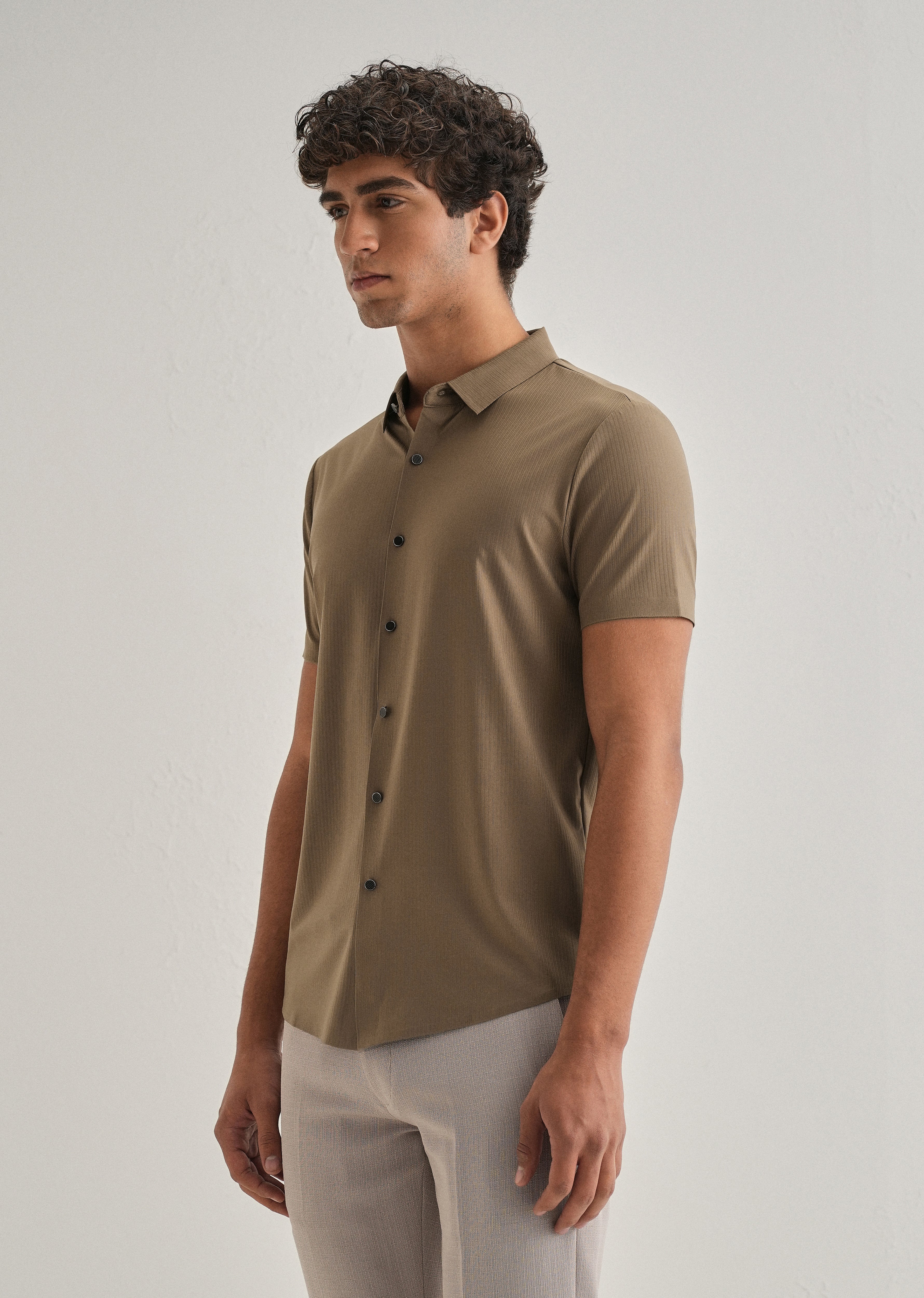 Tan Brown Stripe Seamless Shirt