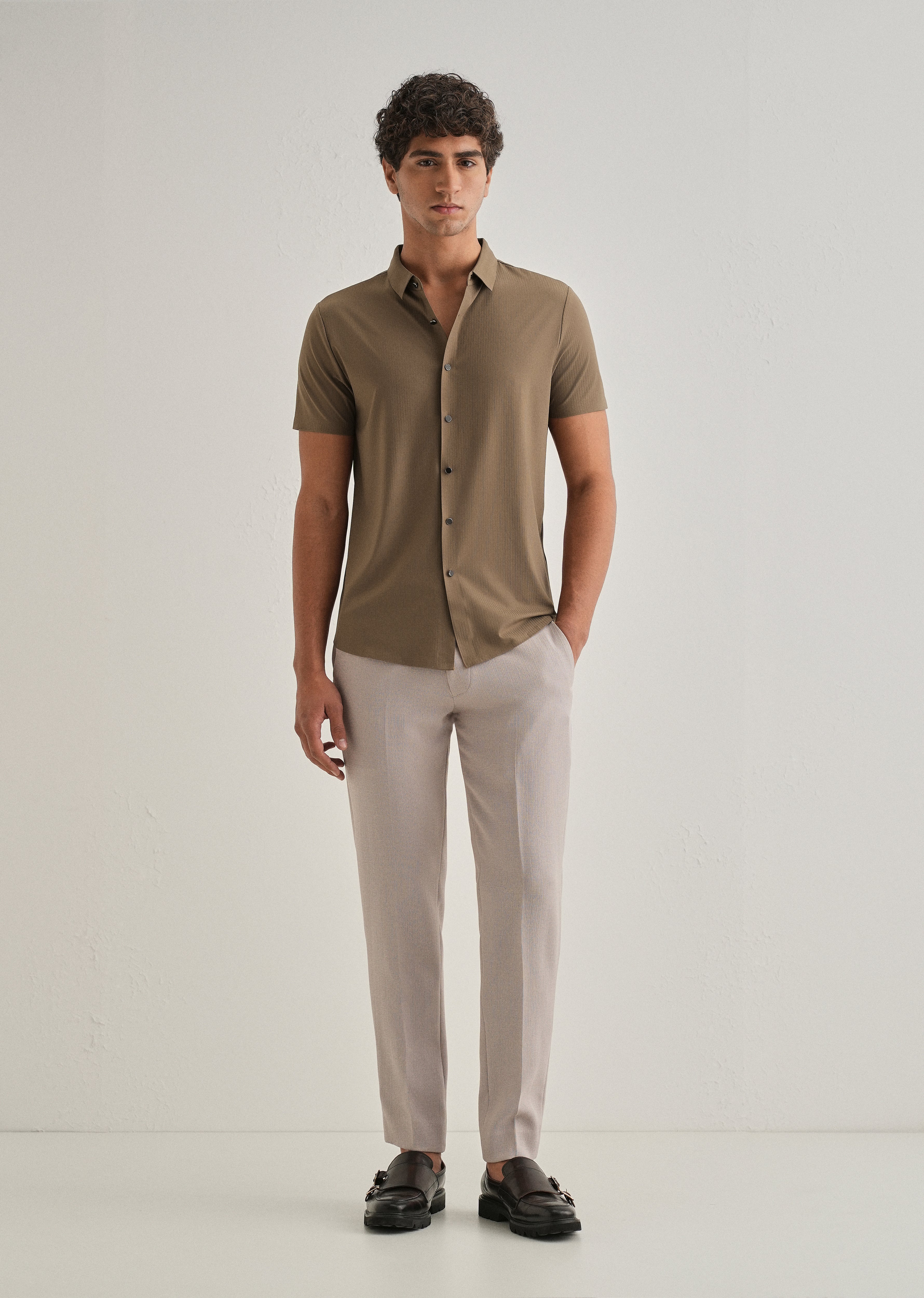 Tan Brown Stripe Seamless Shirt