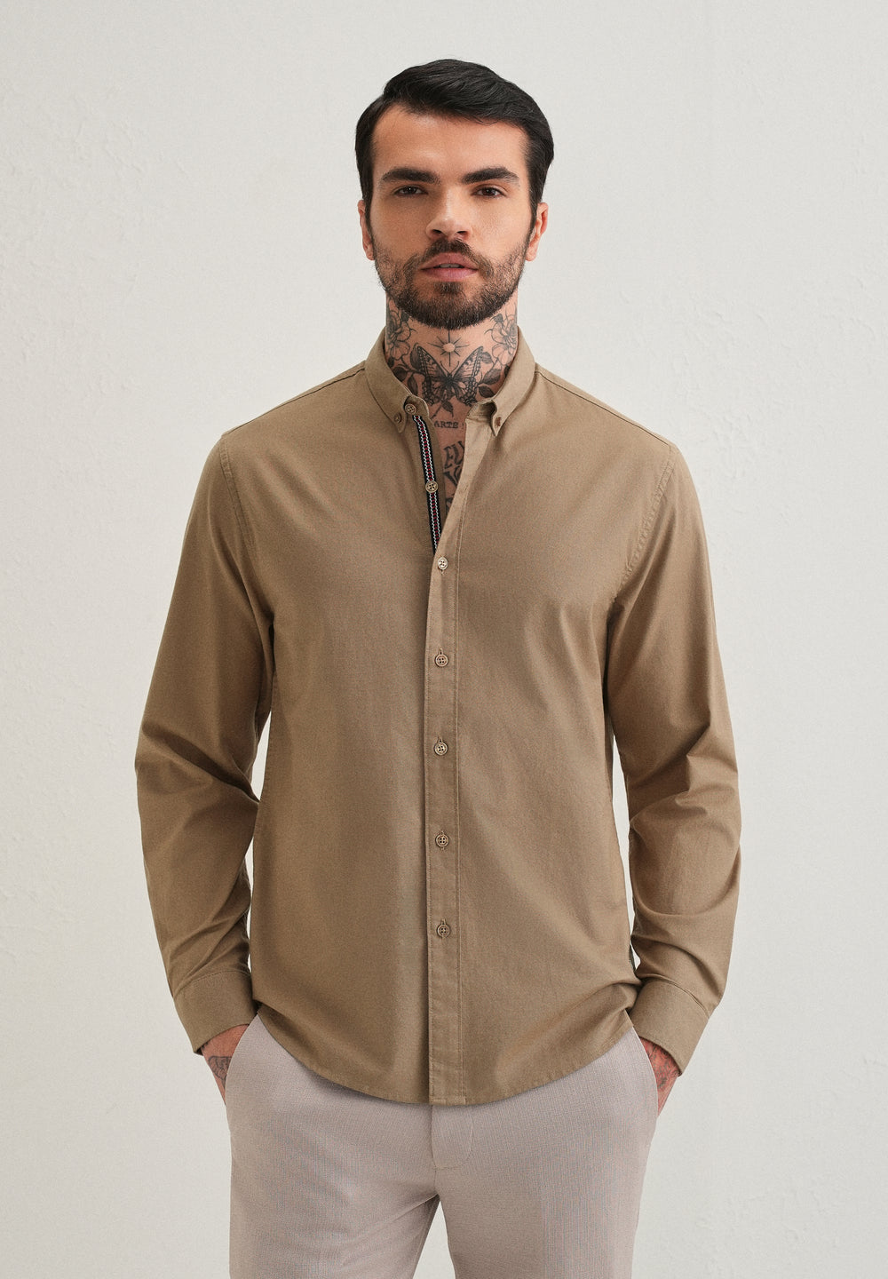 Tan Contrast Placket Shirt