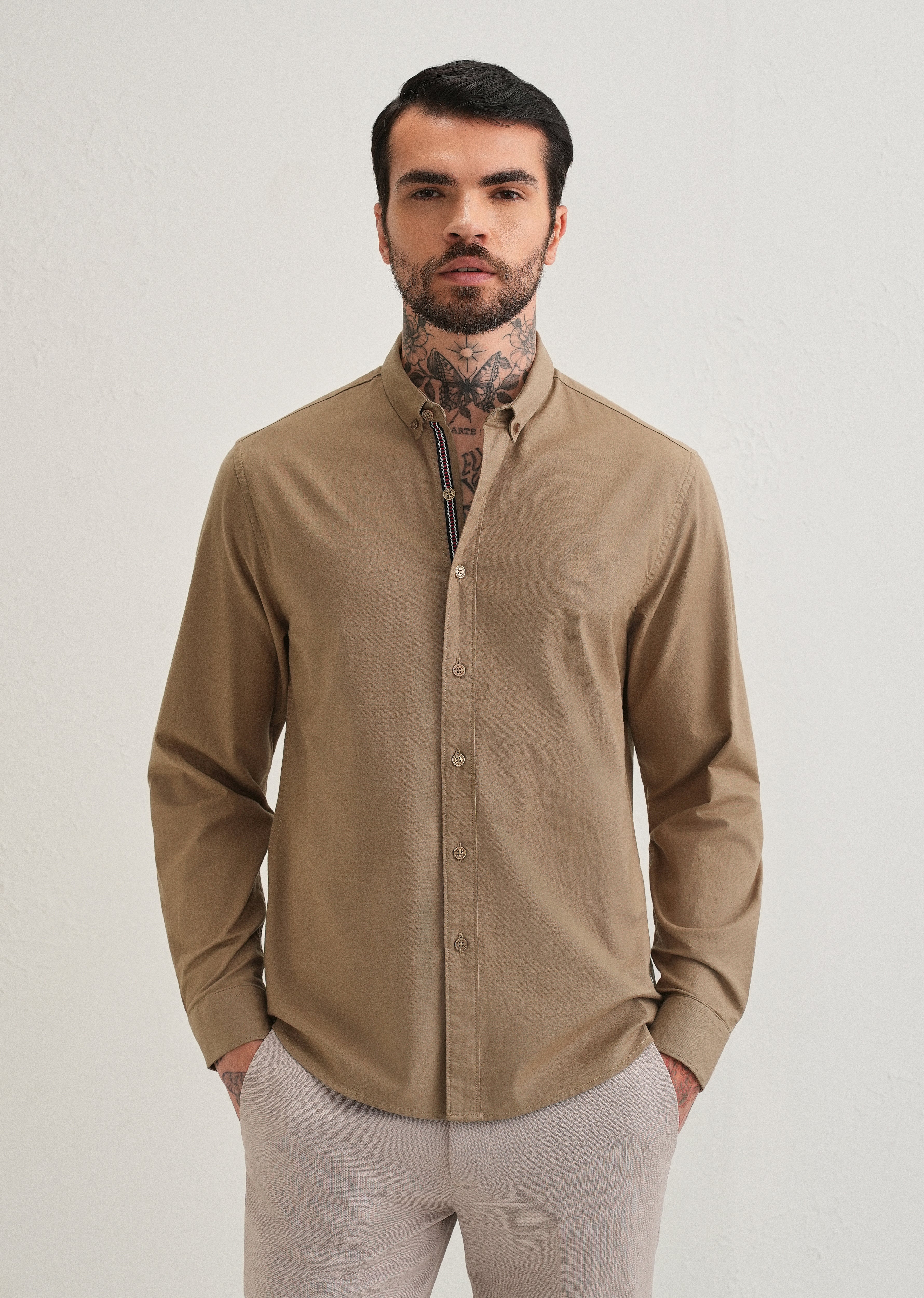 Tan Contrast Placket Shirt