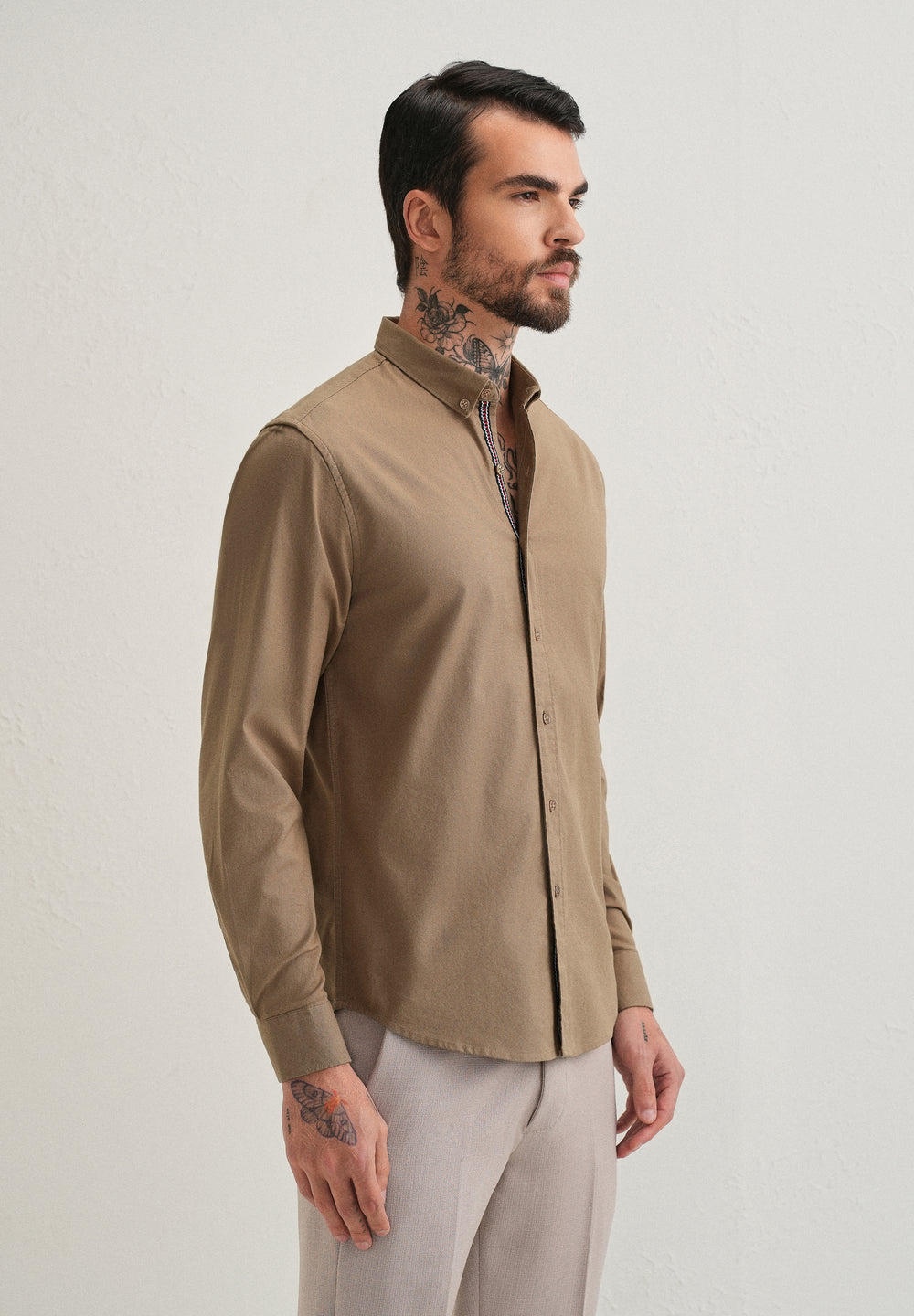 Tan Contrast Placket Shirt