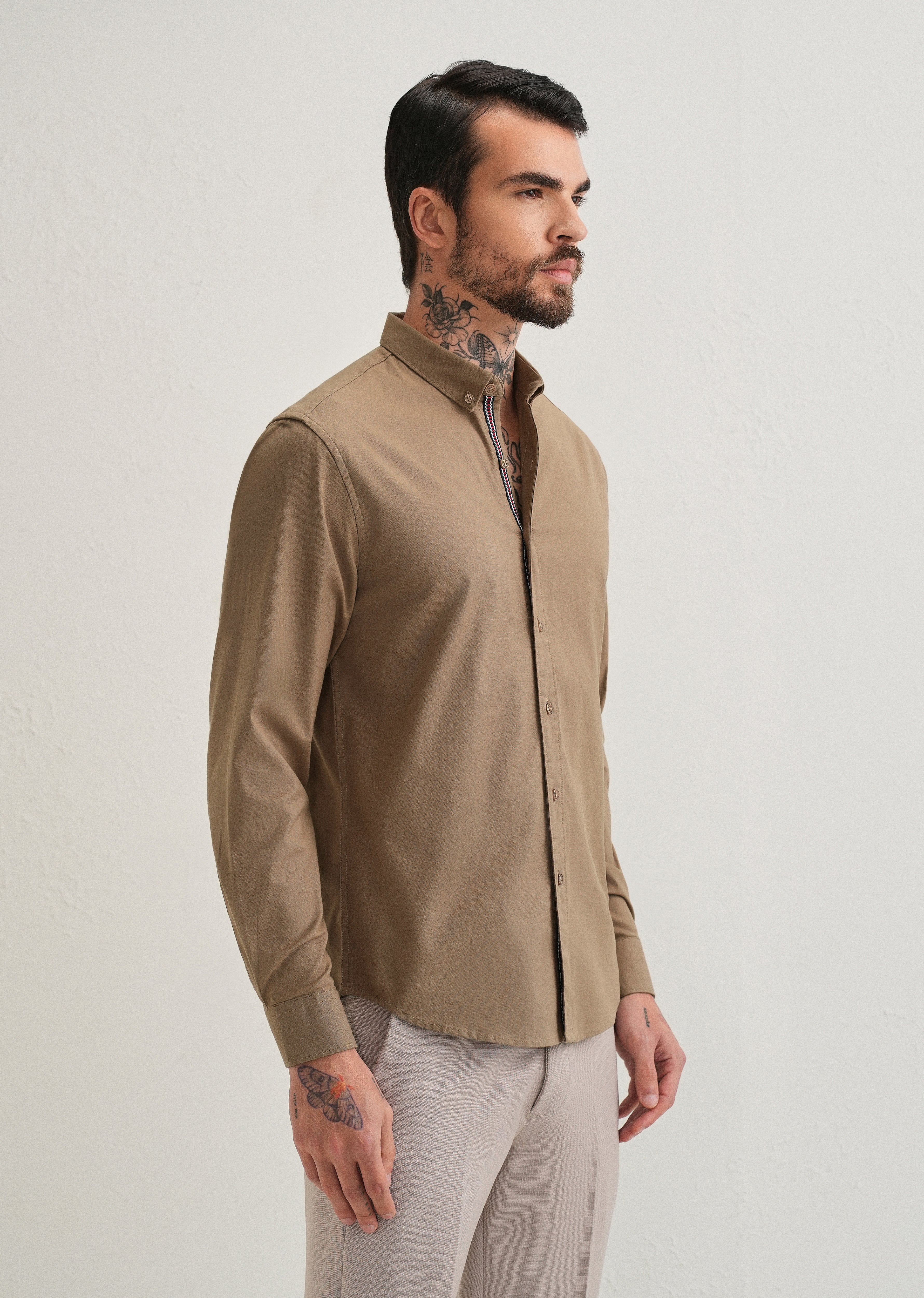 Tan Contrast Placket Shirt