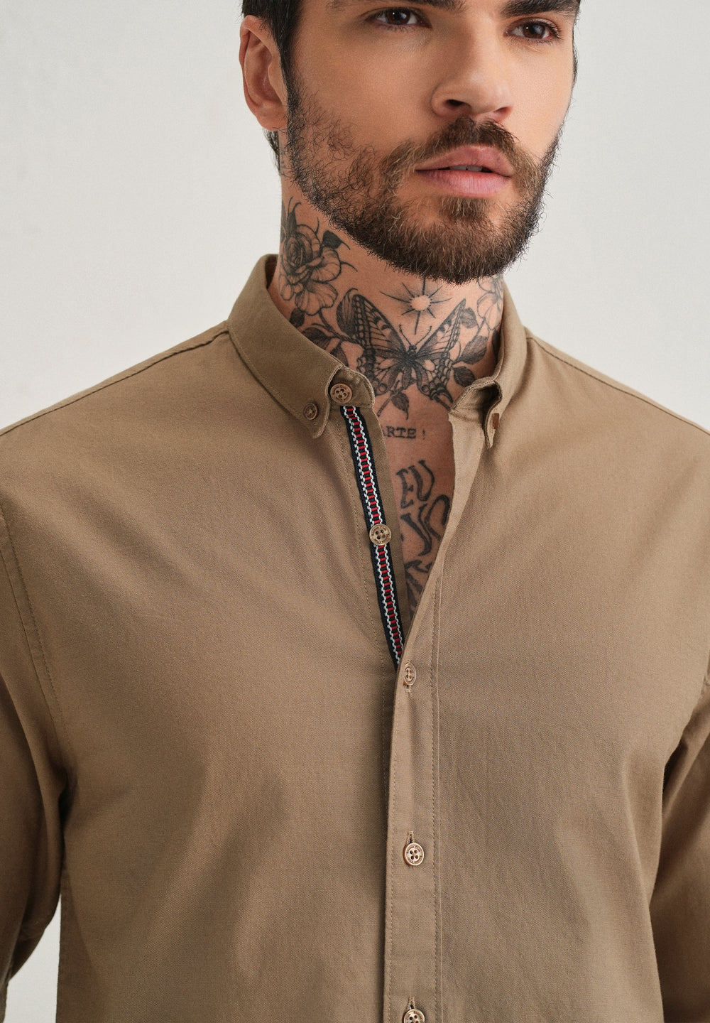 Tan Contrast Placket Shirt