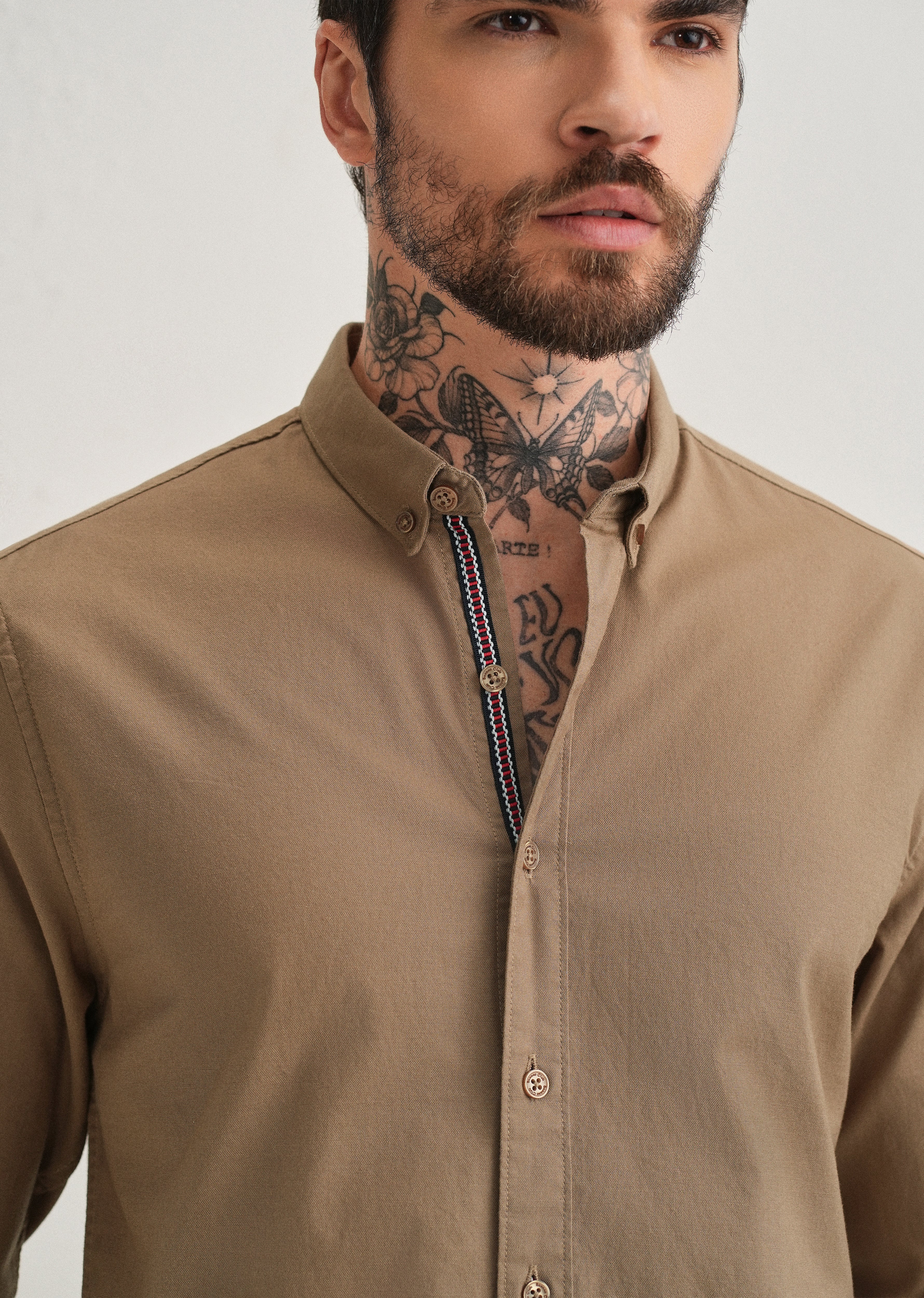 Tan Contrast Placket Shirt
