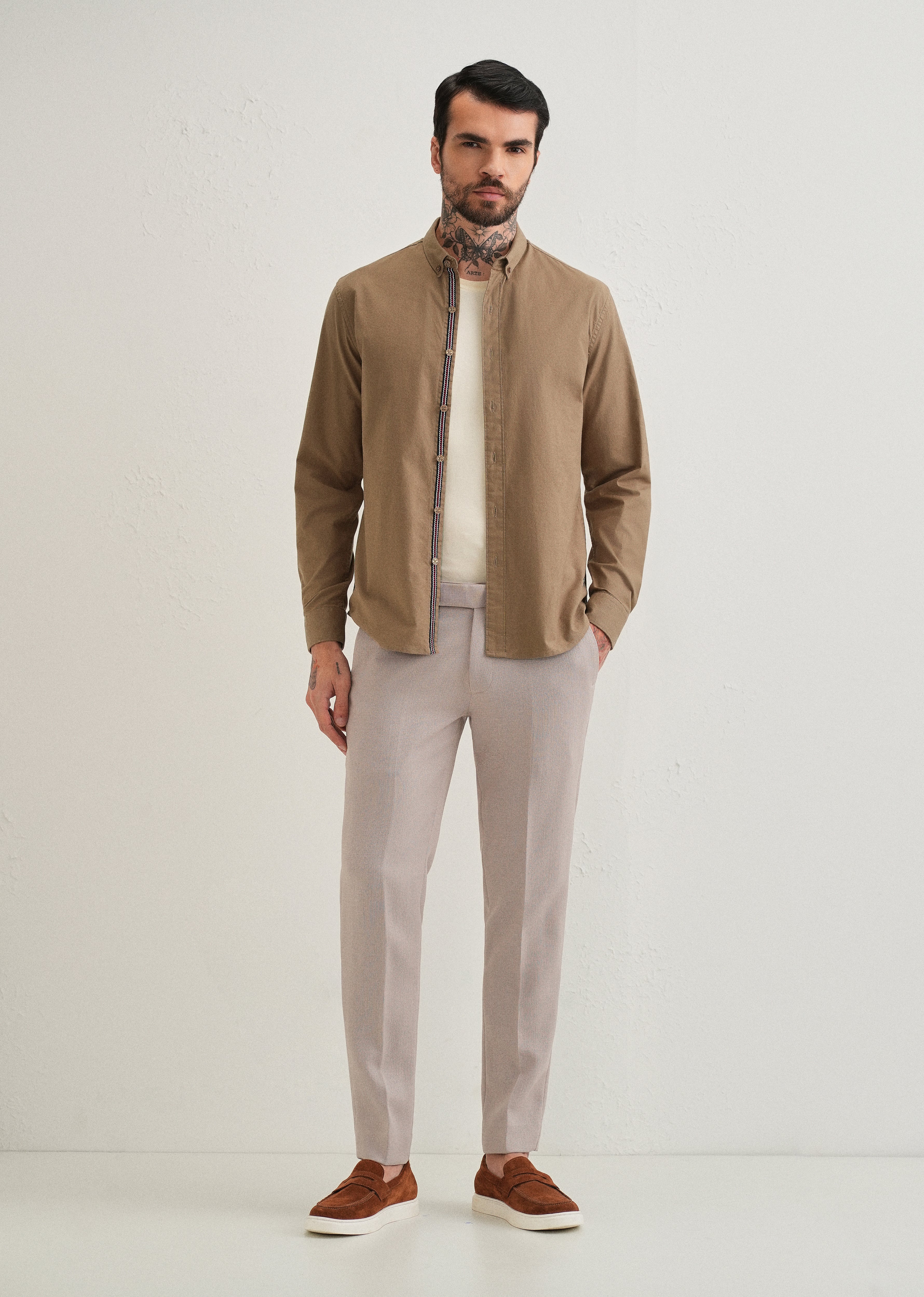 Tan Contrast Placket Shirt