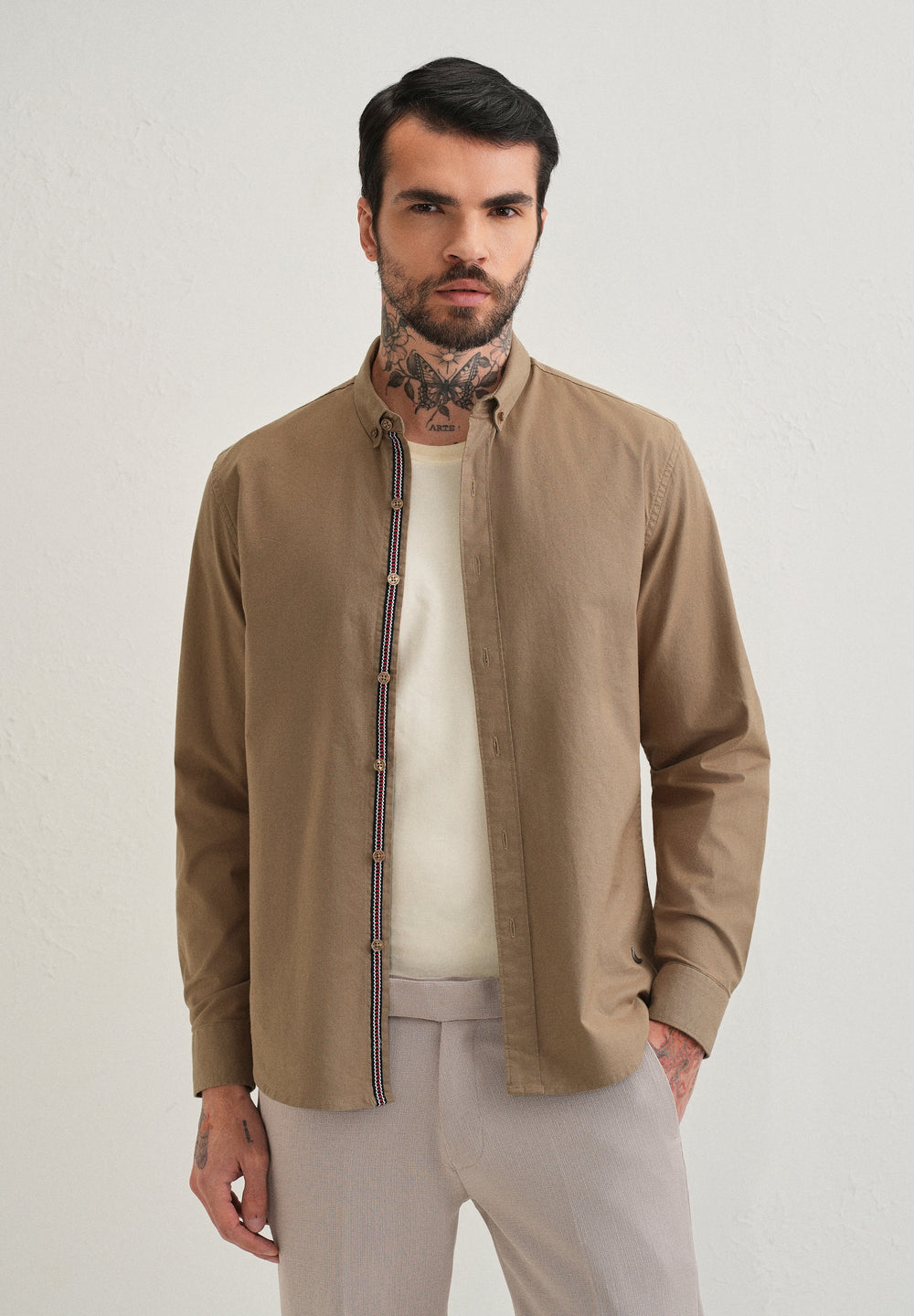 Tan Contrast Placket Shirt