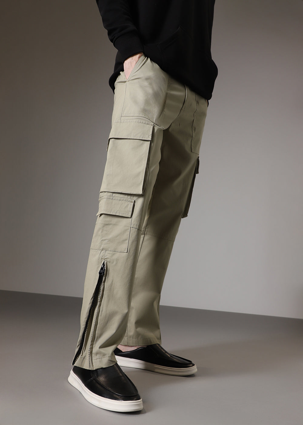 Light Olive Zipper Cargo Pant