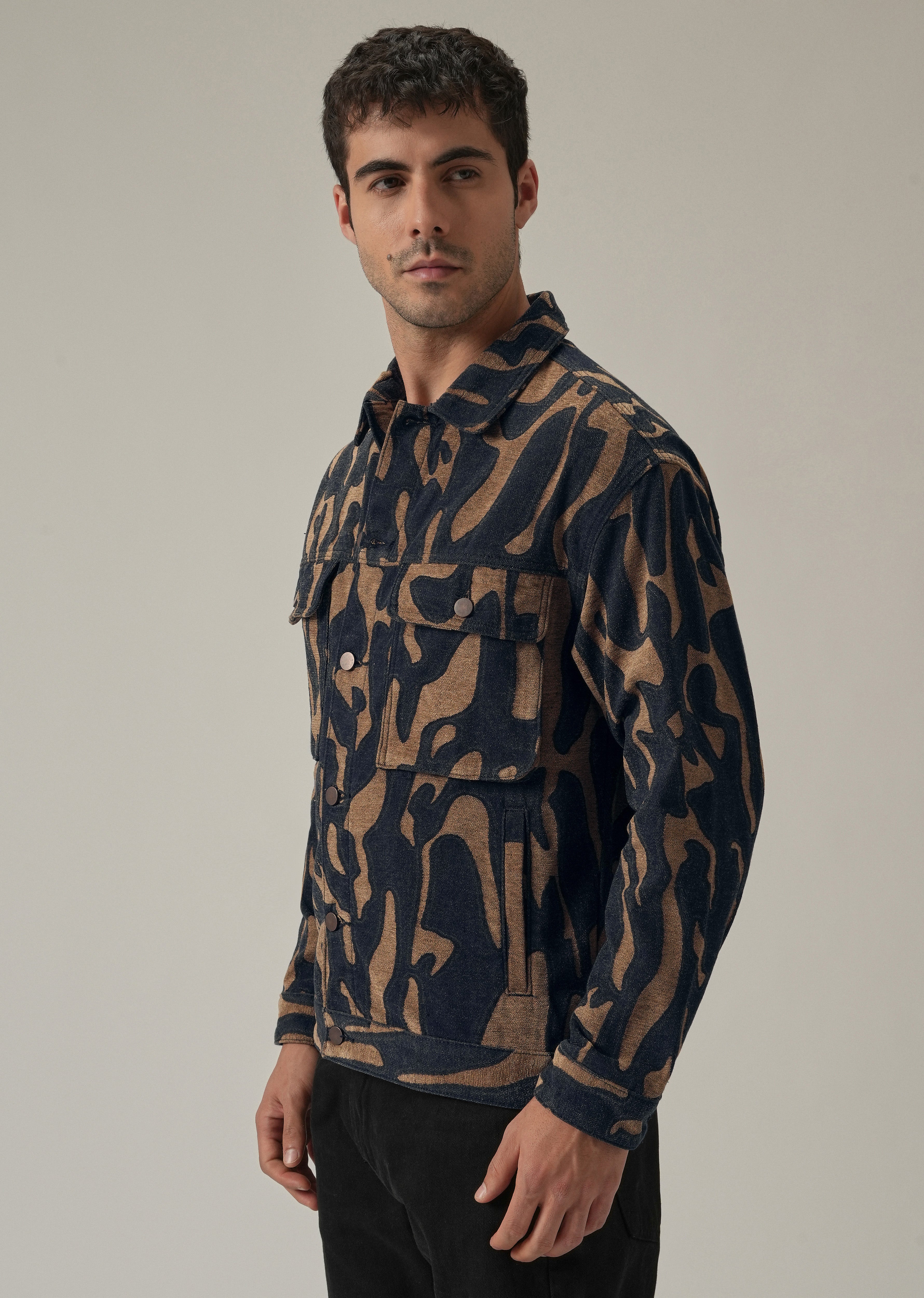 Tan Denim Jacquard Jacket