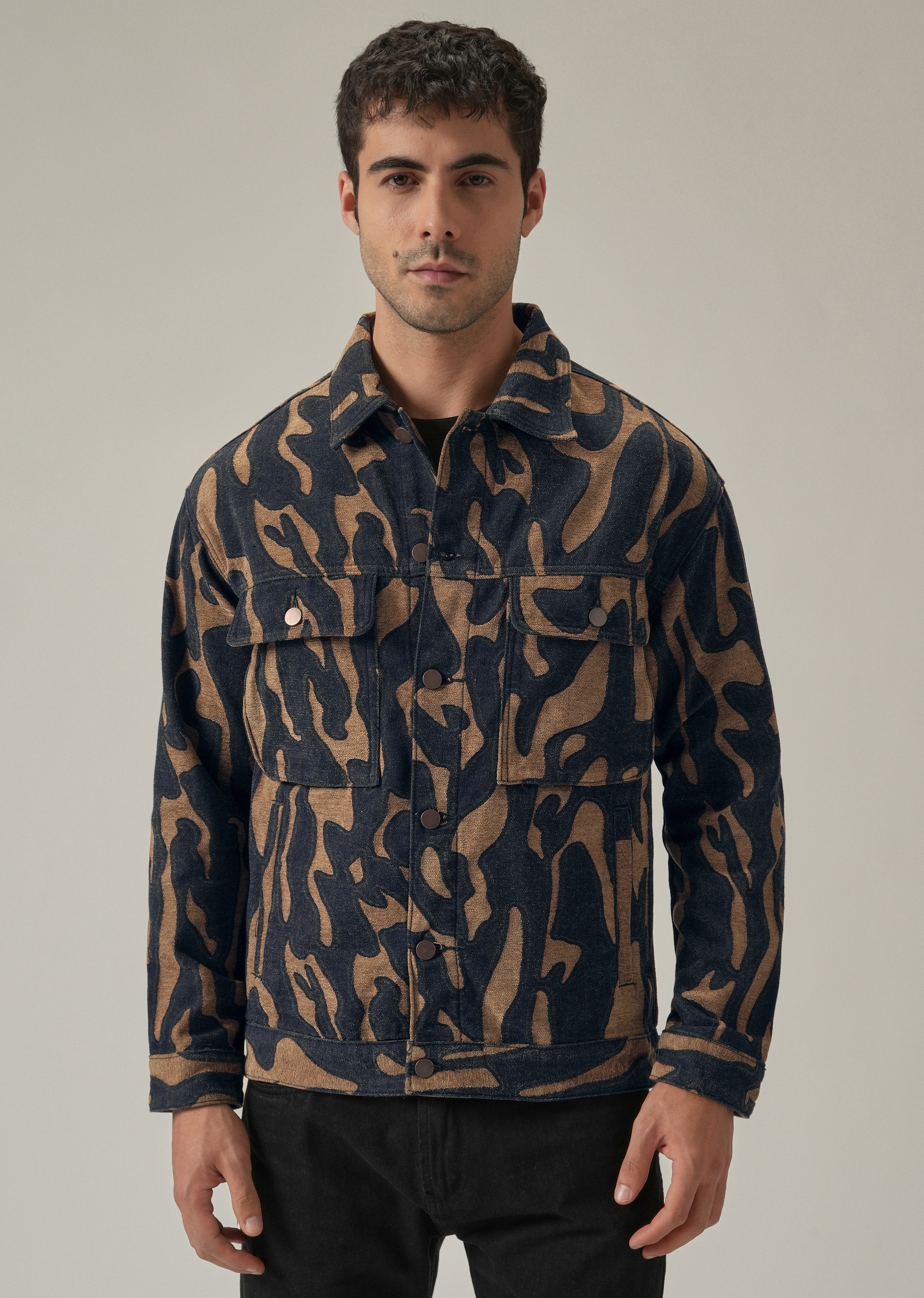 Tan Denim Jacquard Jacket