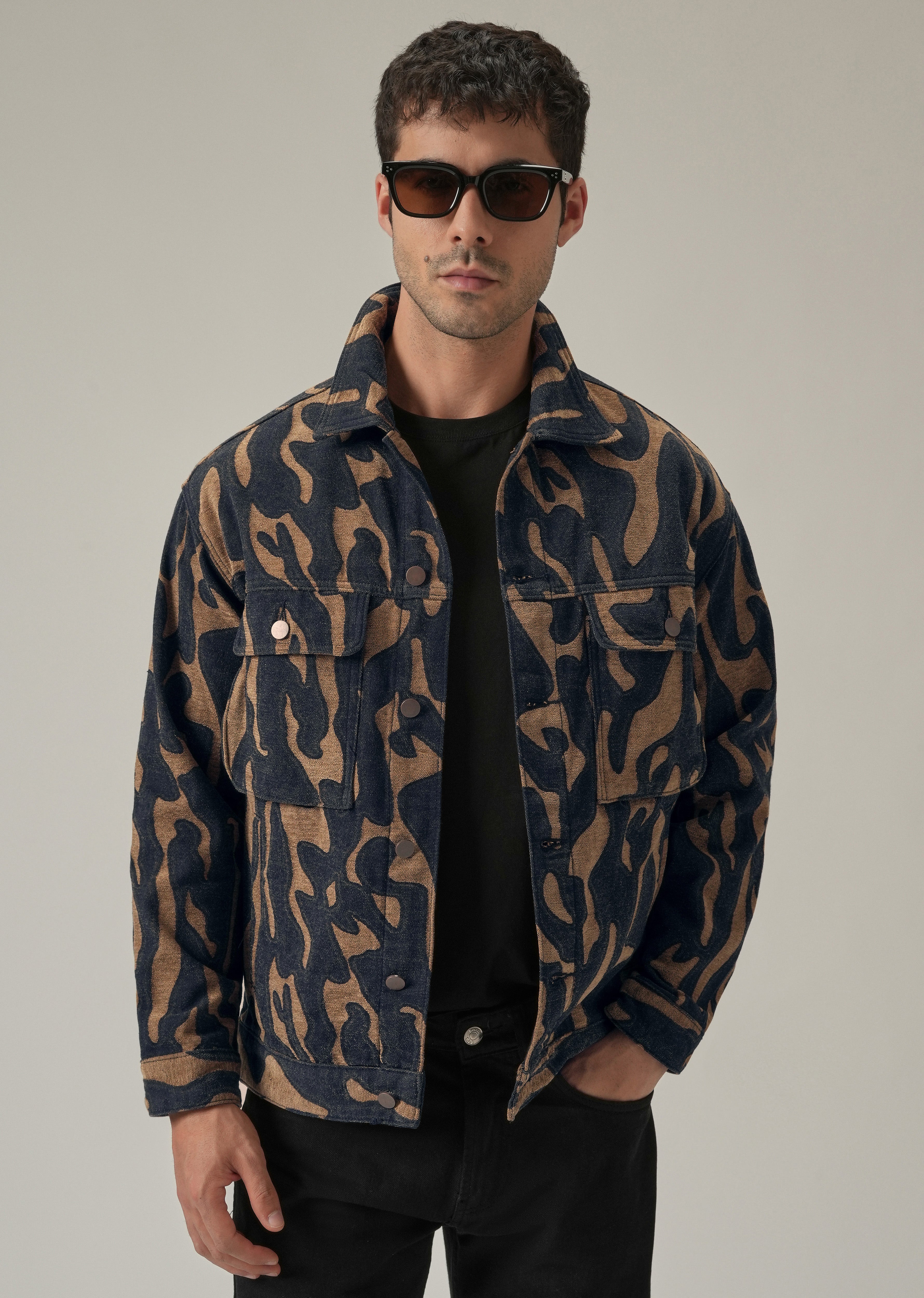 Tan Denim Jacquard Jacket