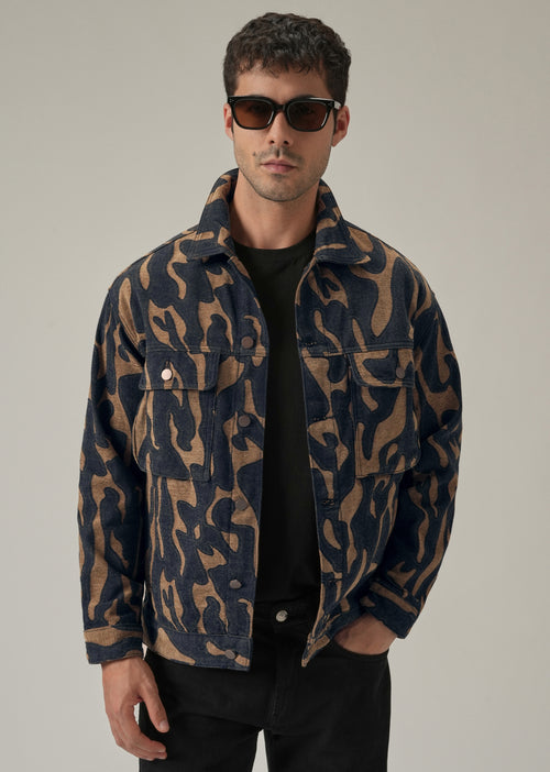 Tan Denim Jacquard Jacket