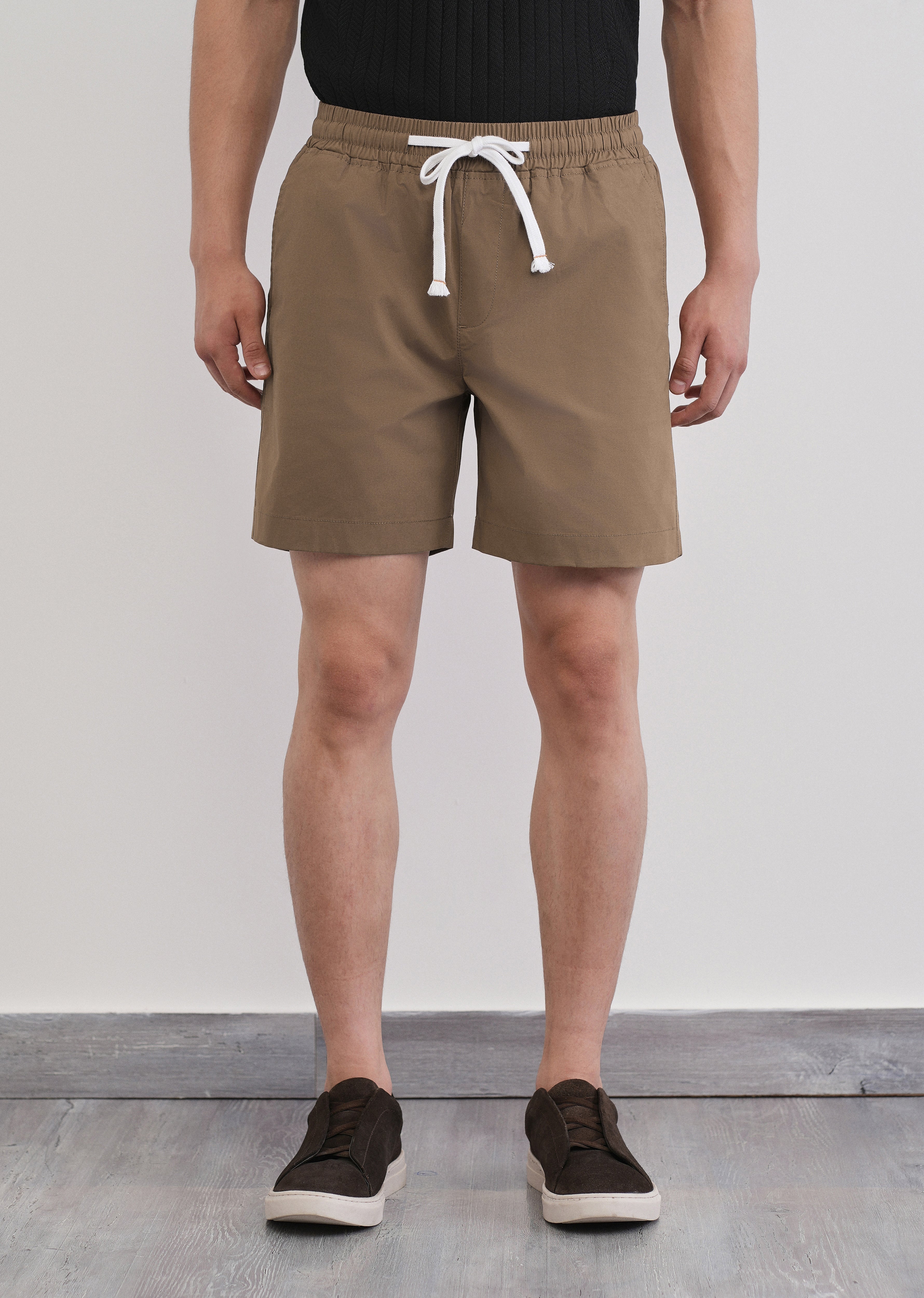 Tan Drawstring Cotton Shorts
