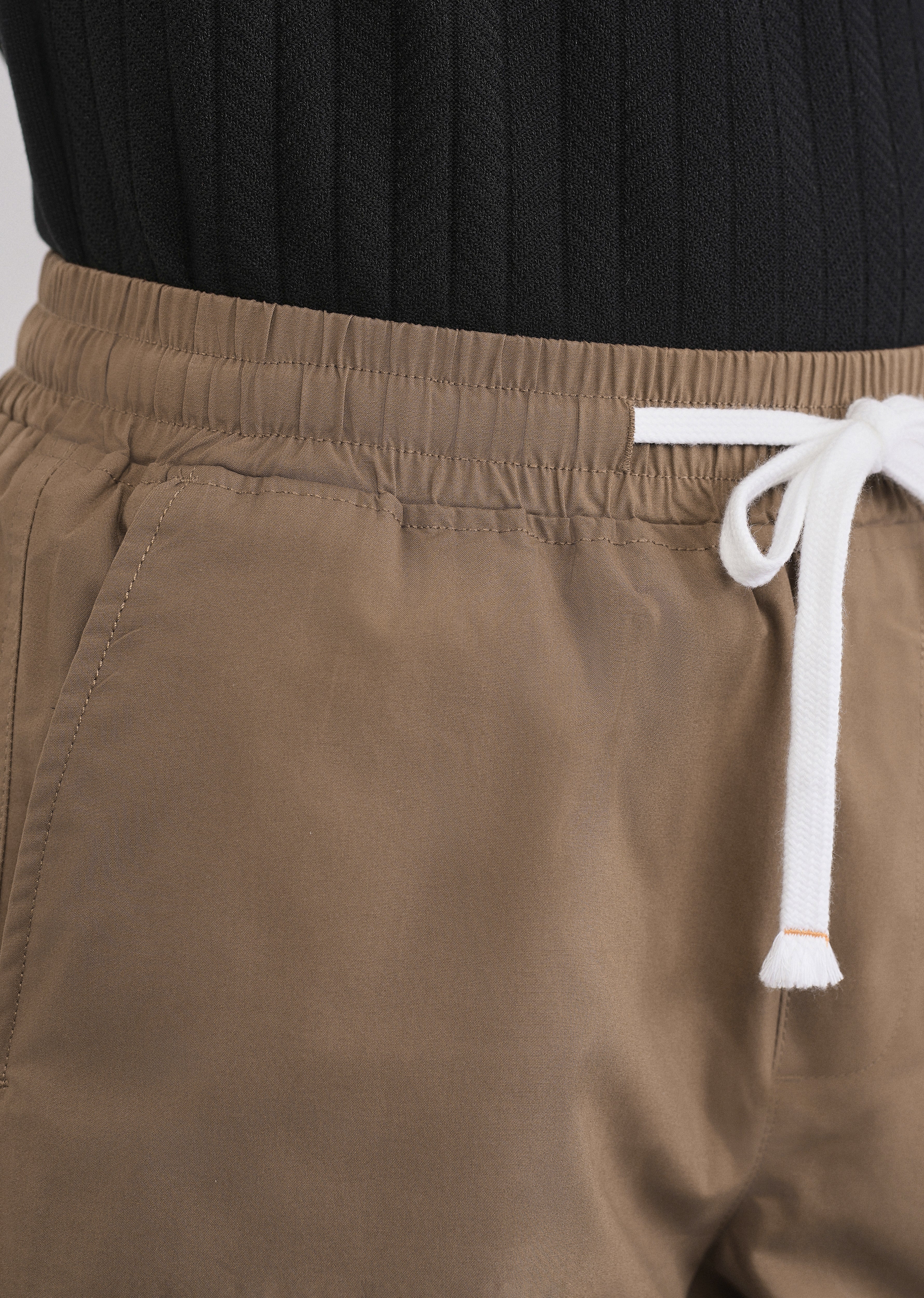 Tan Drawstring Cotton Shorts