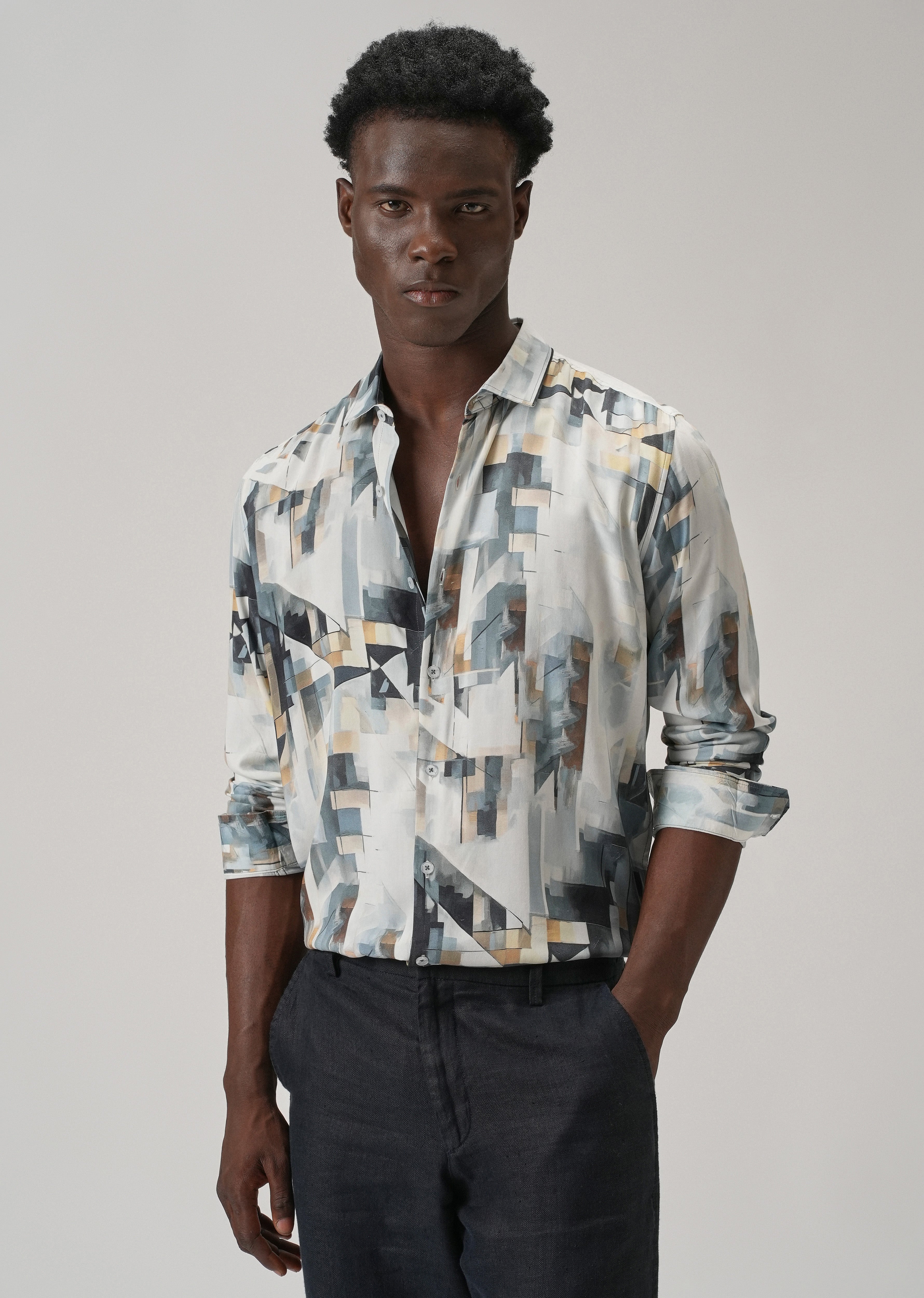Tan Geometric Printed Shirt