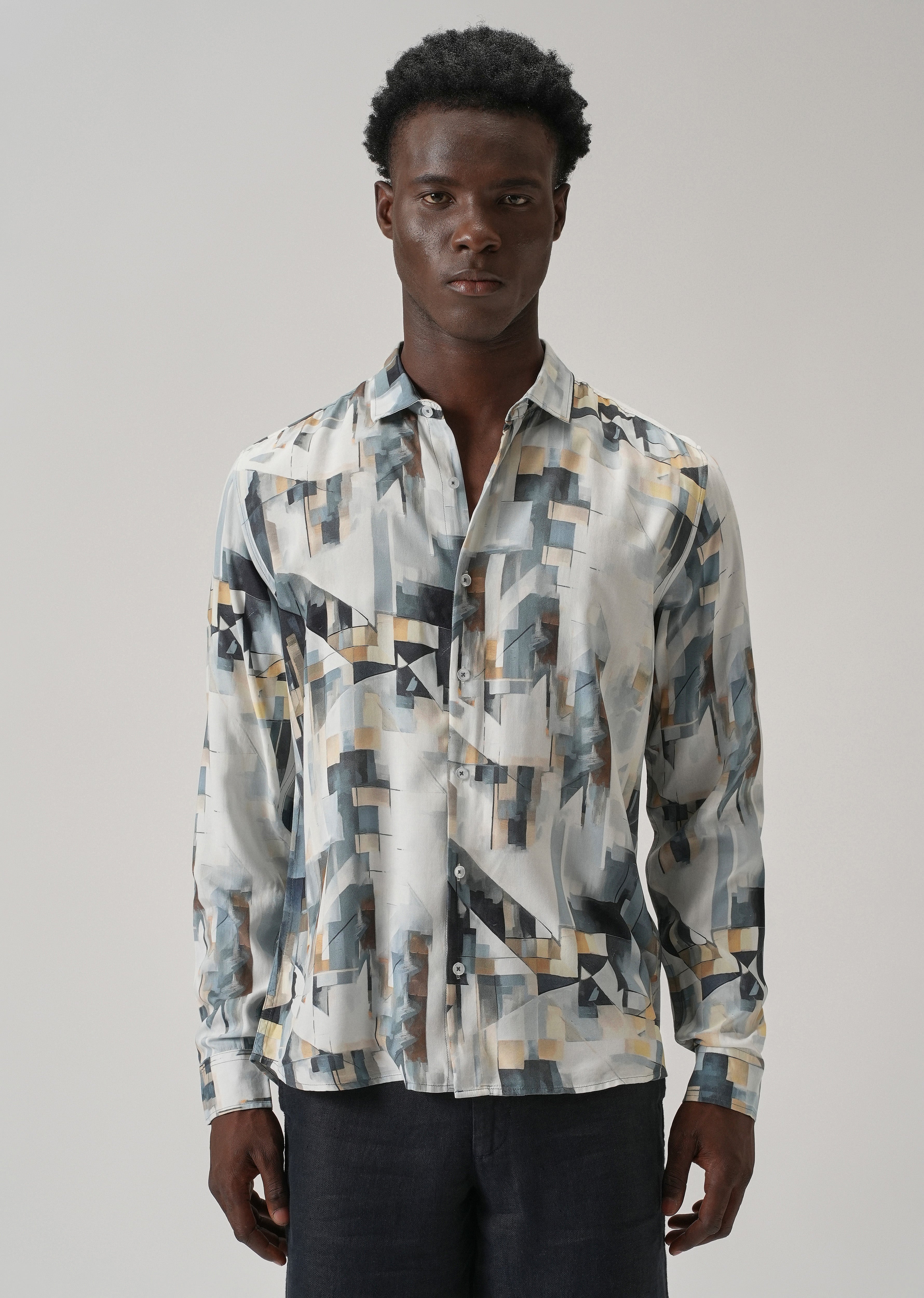 Tan Geometric Printed Shirt