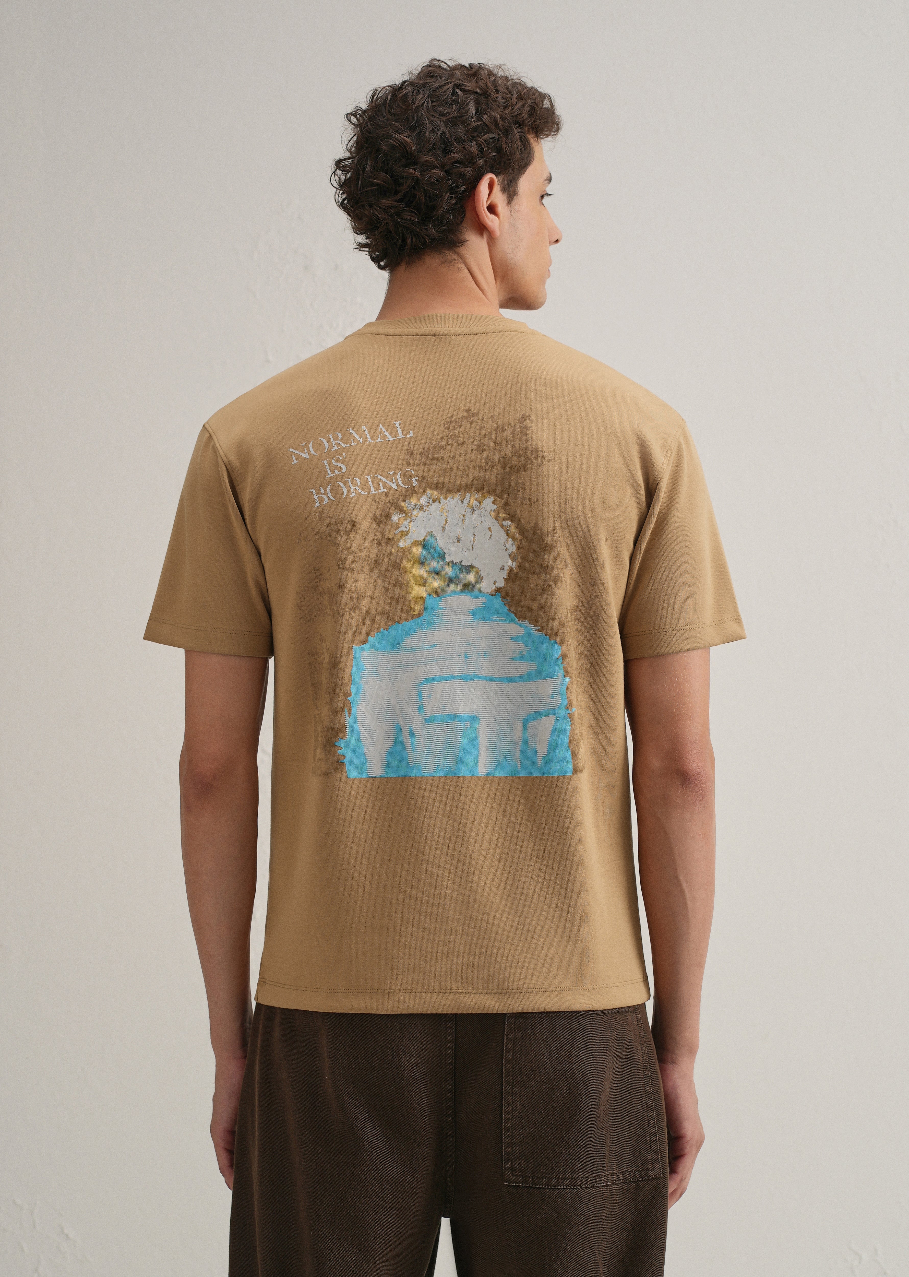 Tan Graphic Back Printed T-shirt
