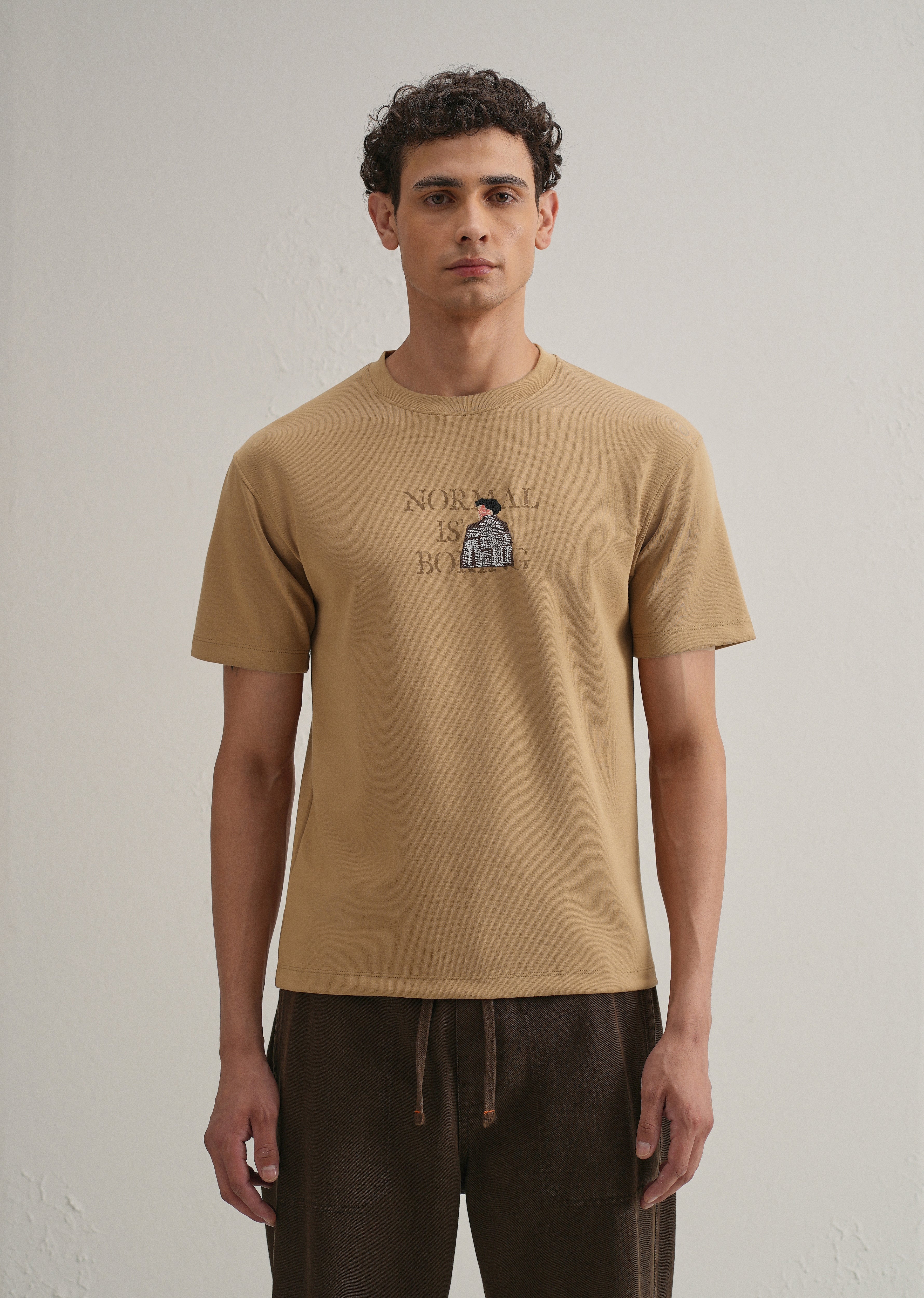 Tan Graphic Back Printed T-shirt