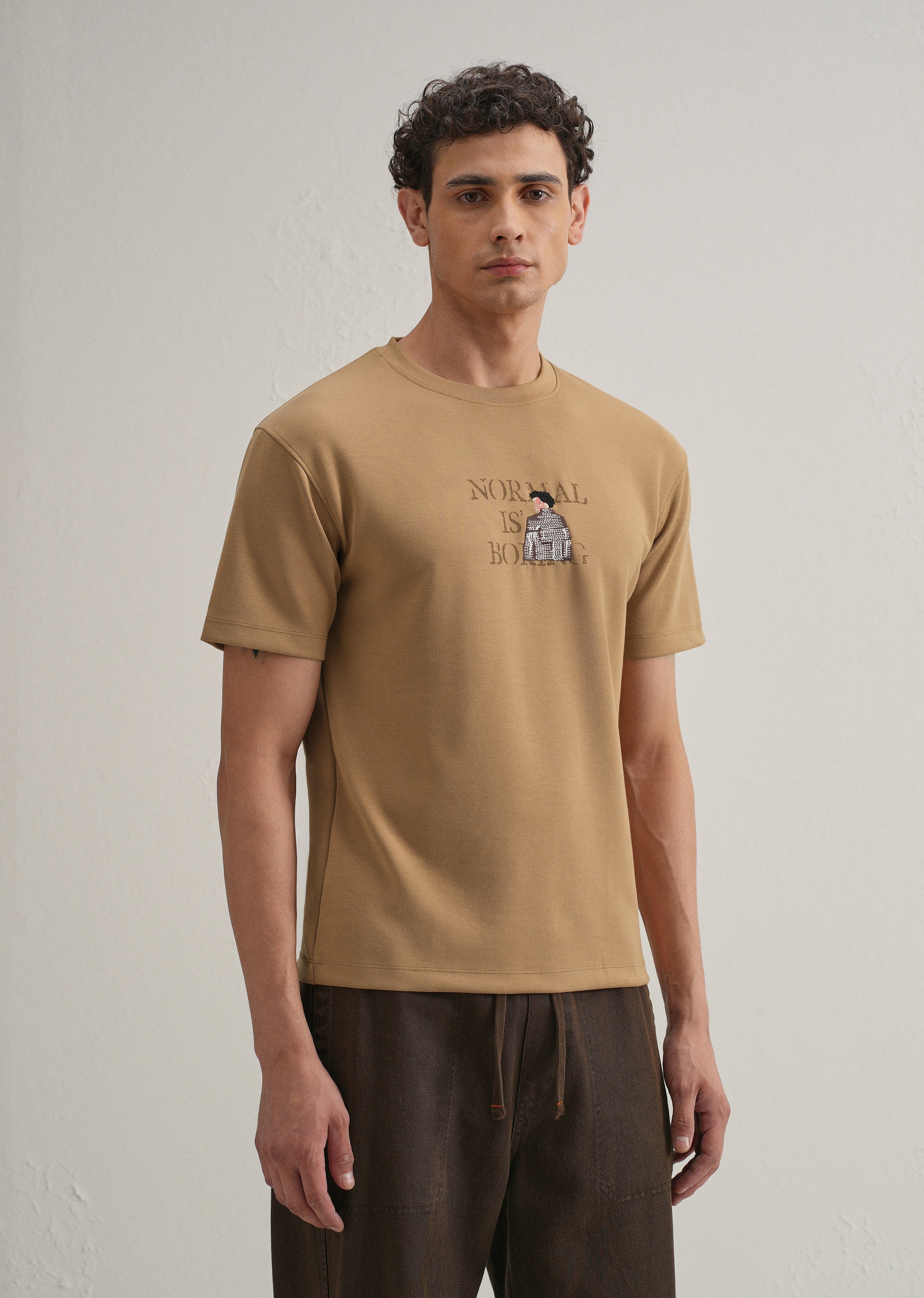 Tan Graphic Back Printed T-shirt