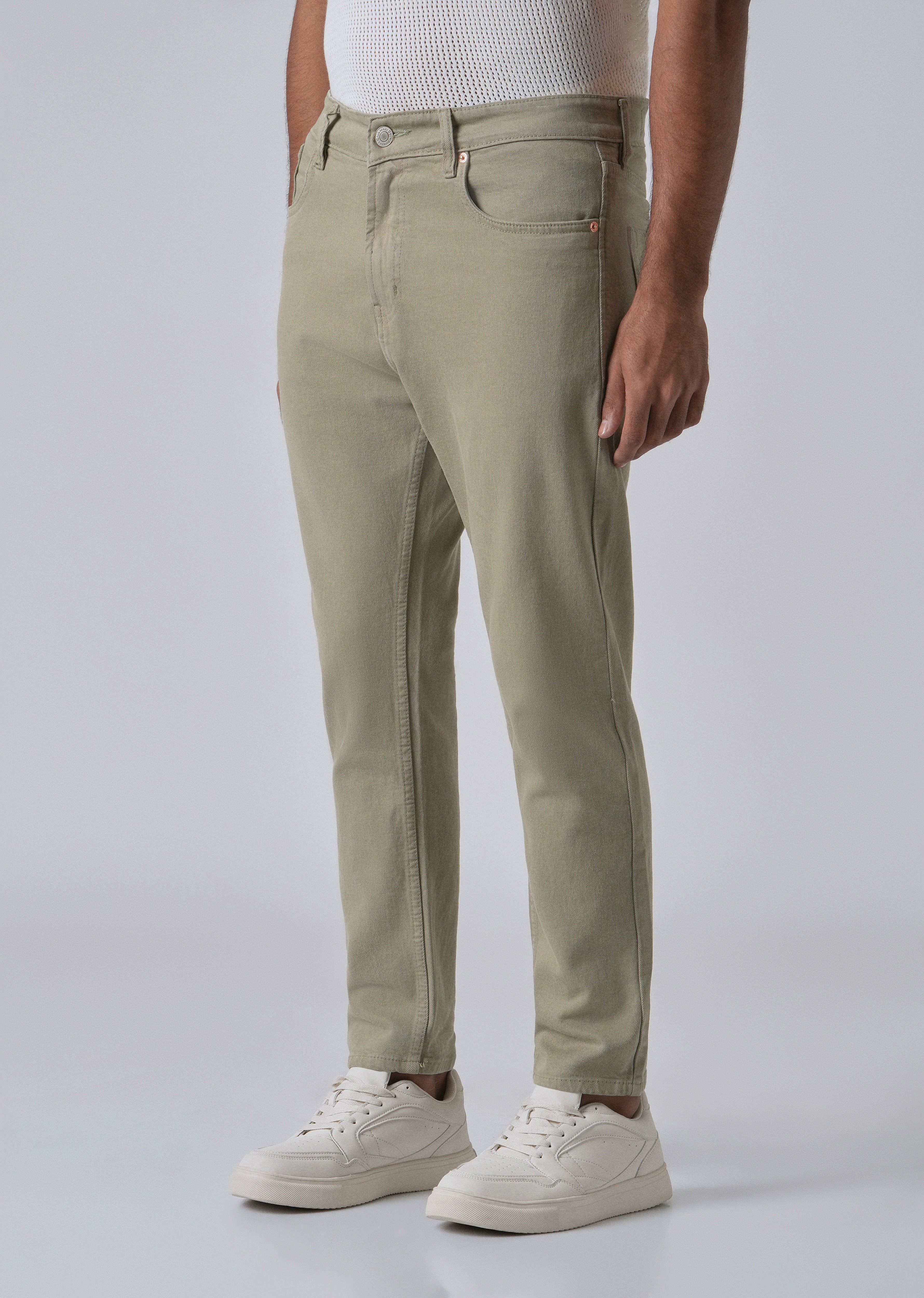 Tan Green Carrot Fit Denim