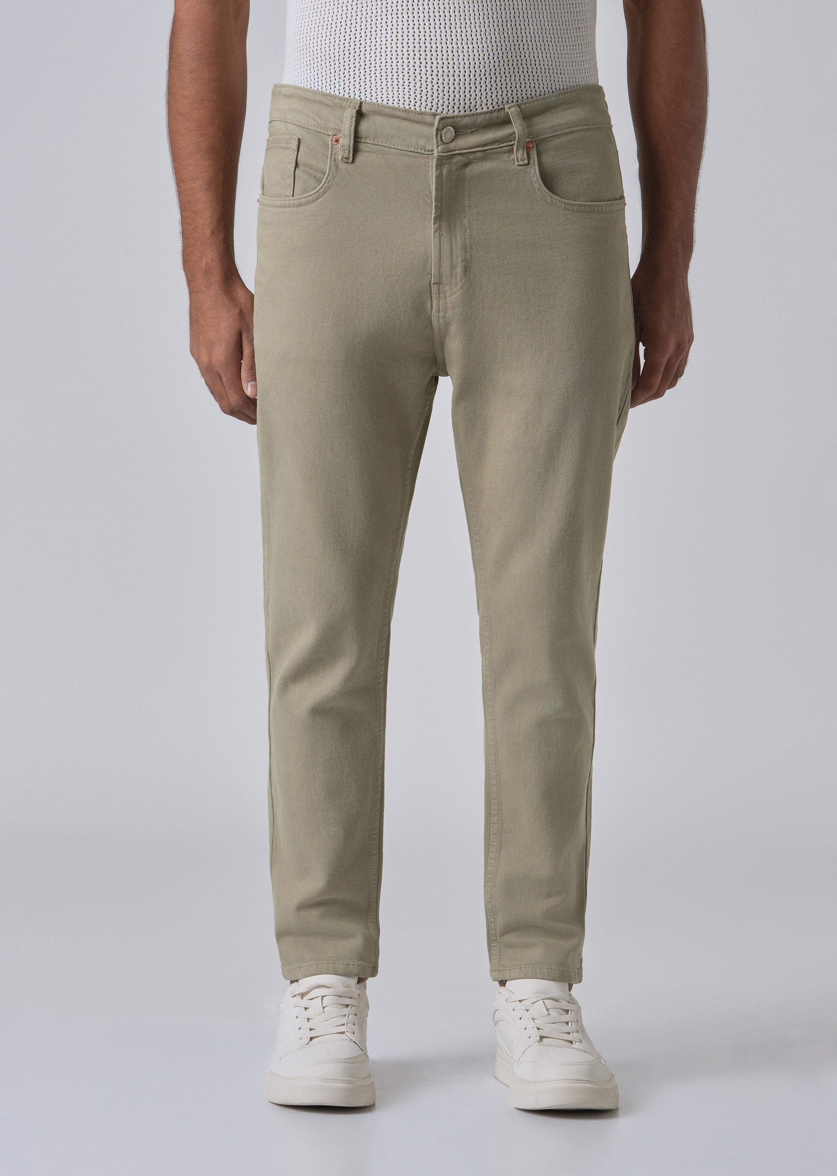 Tan Green Carrot Fit Denim