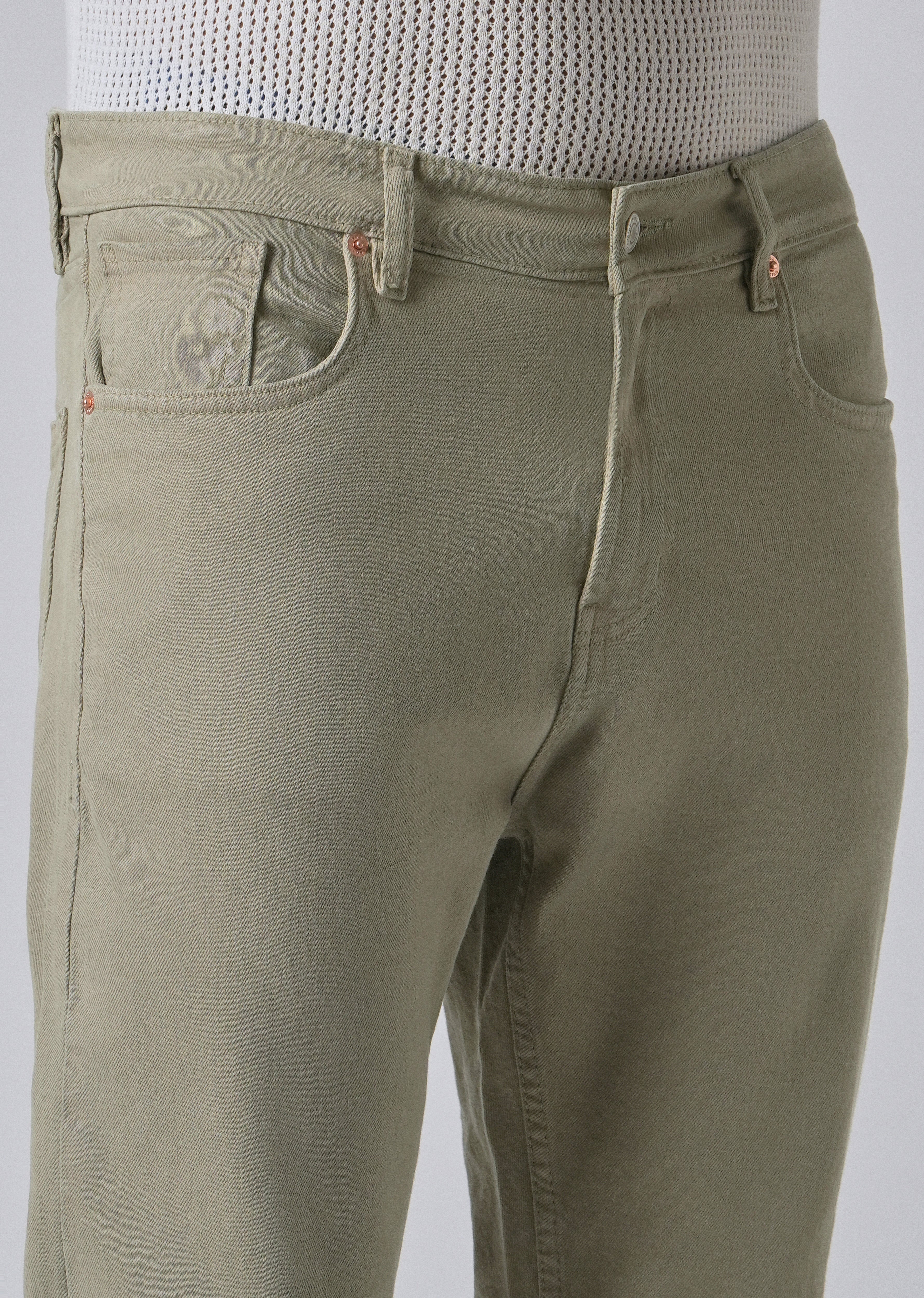 Tan Green Carrot Fit Denim