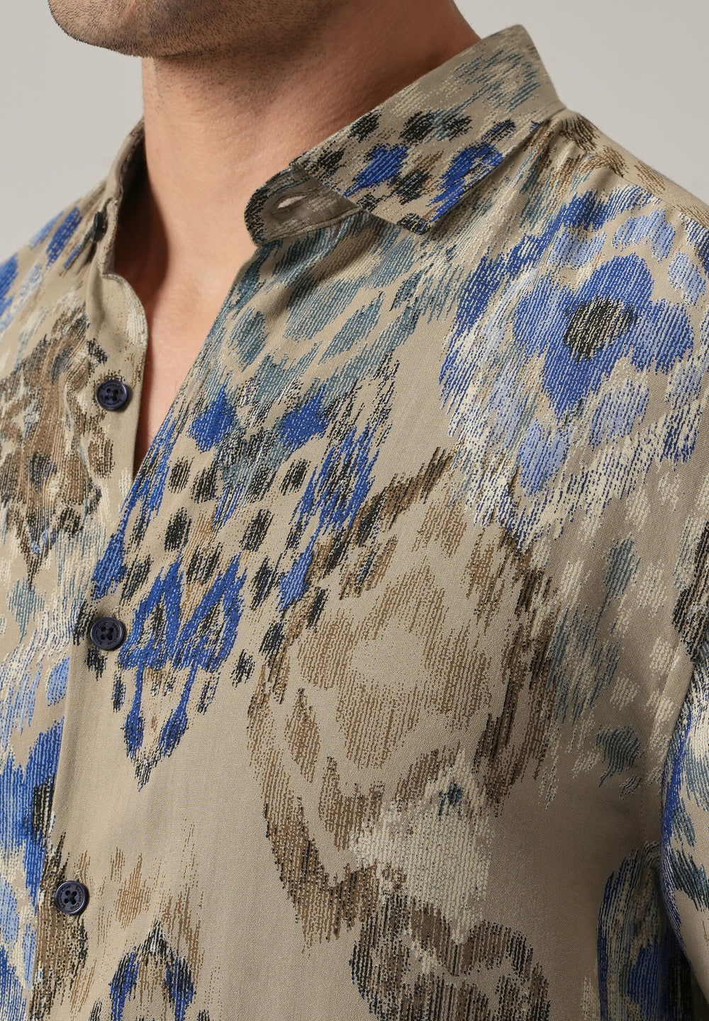 Tan Ikat Motif Print Feather Shirt