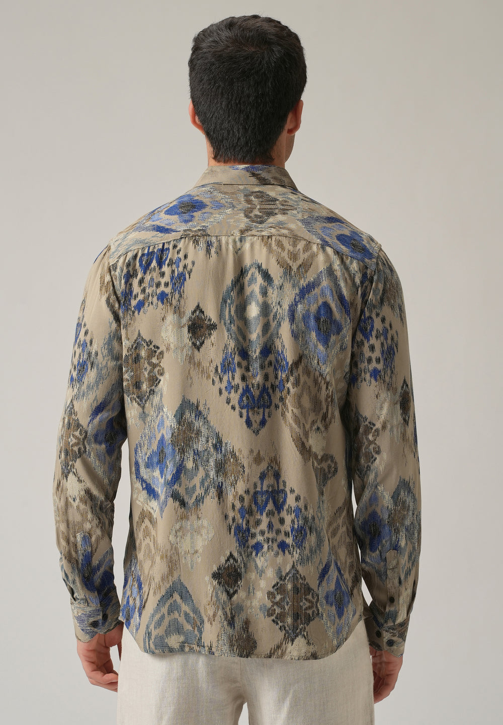 Tan Ikat Motif Print Feather Shirt