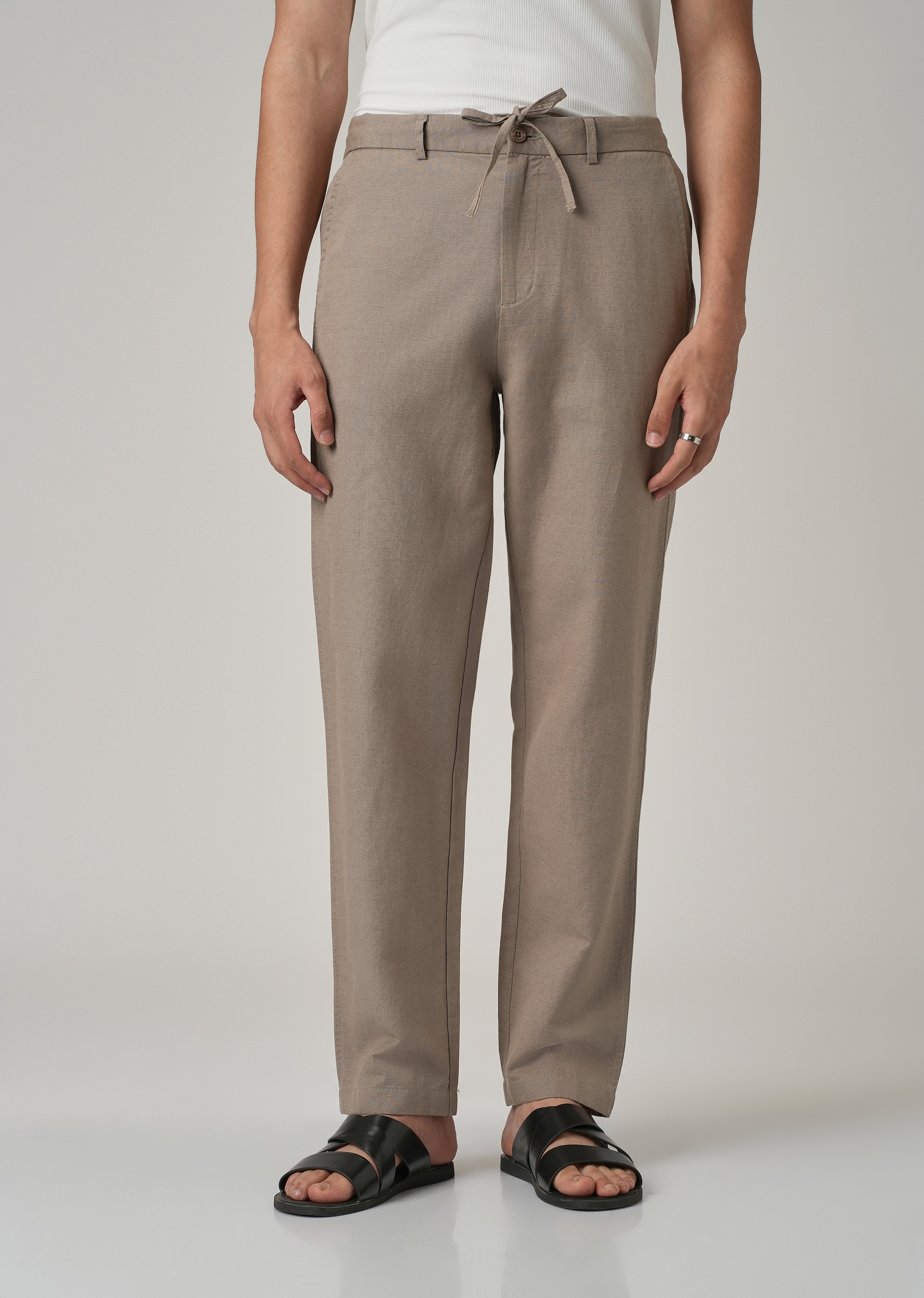 Tan Linen Relaxed Fit Trouser