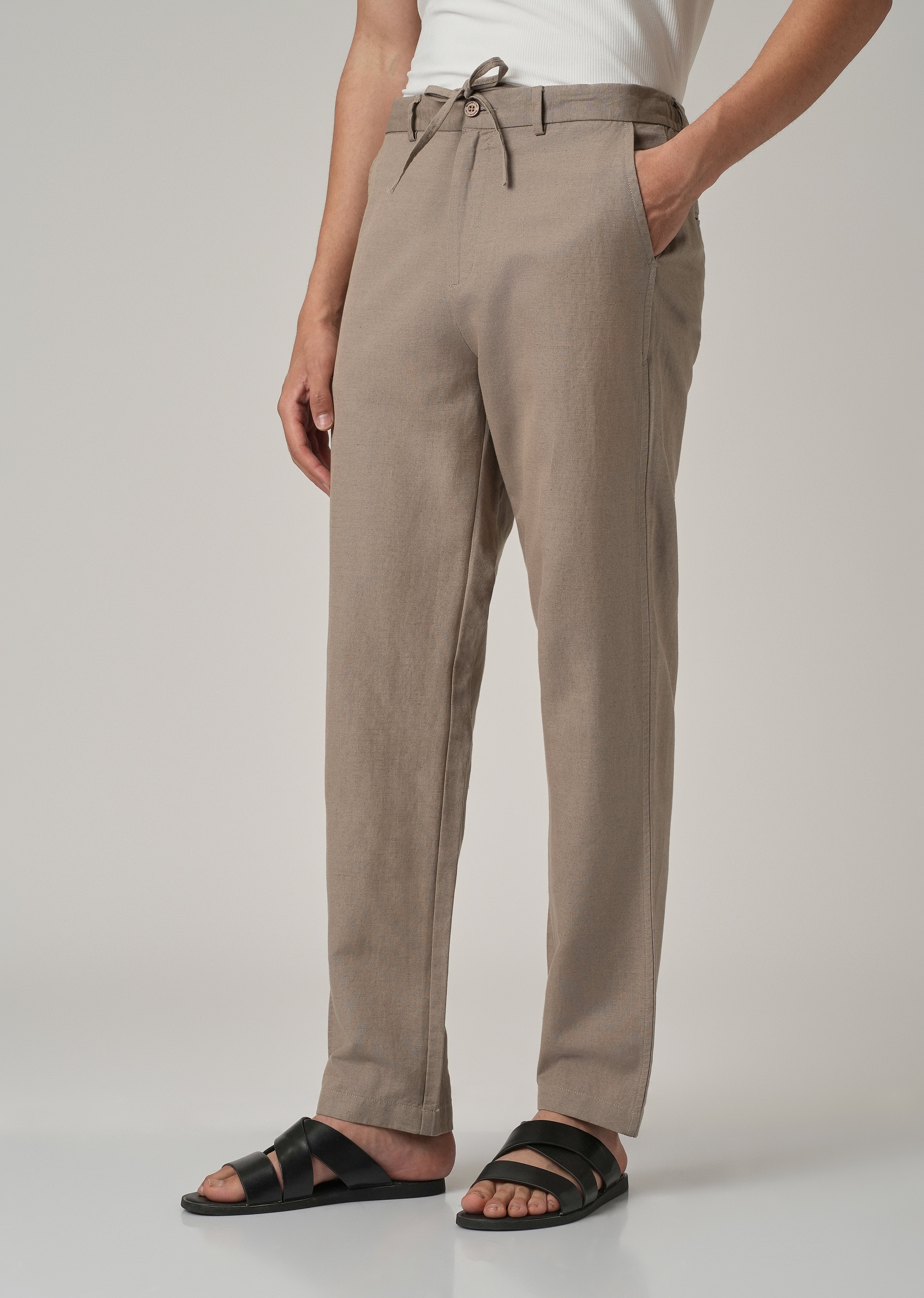 Tan Linen Relaxed Fit Trouser