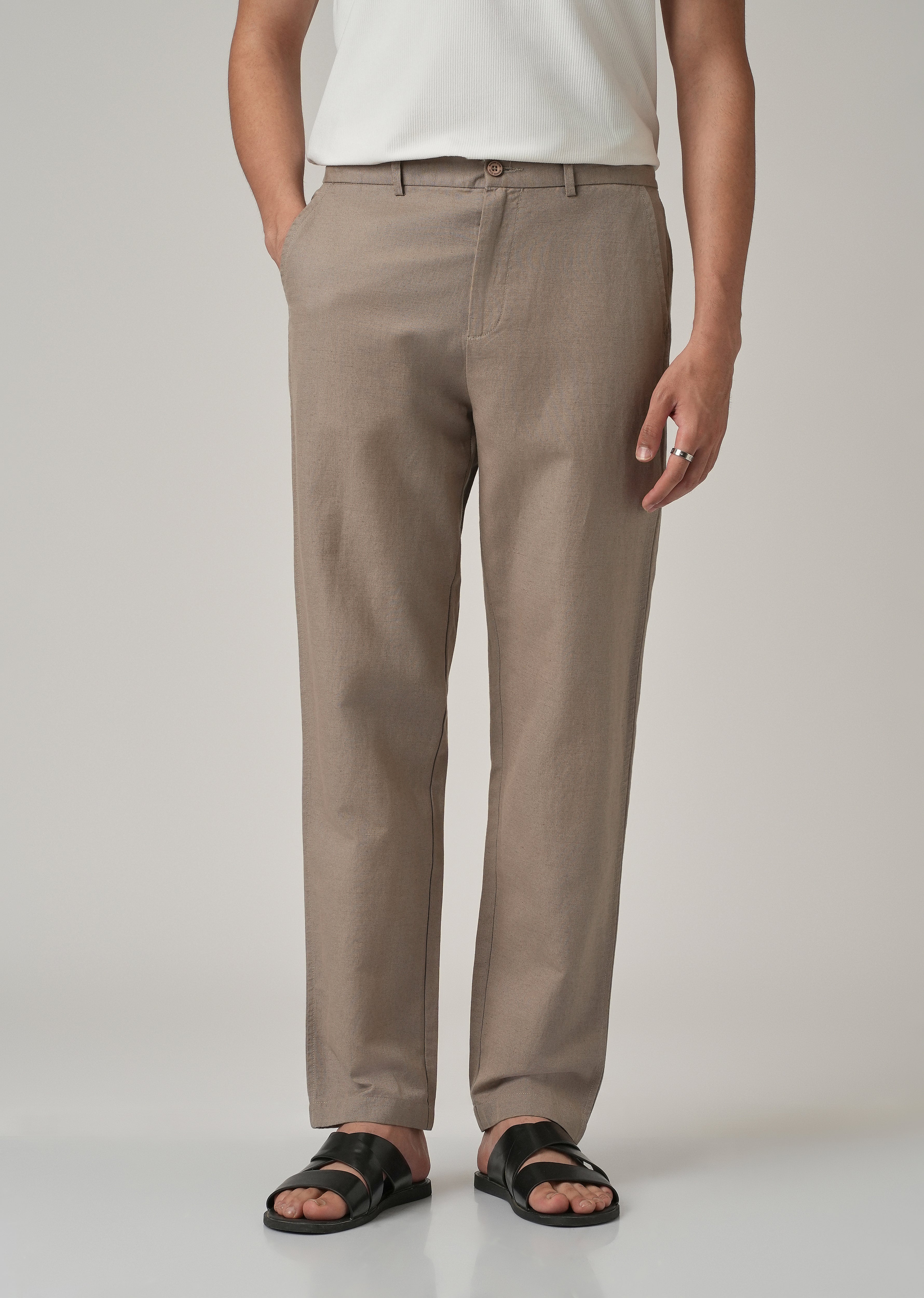 Tan Linen Relaxed Fit Trouser