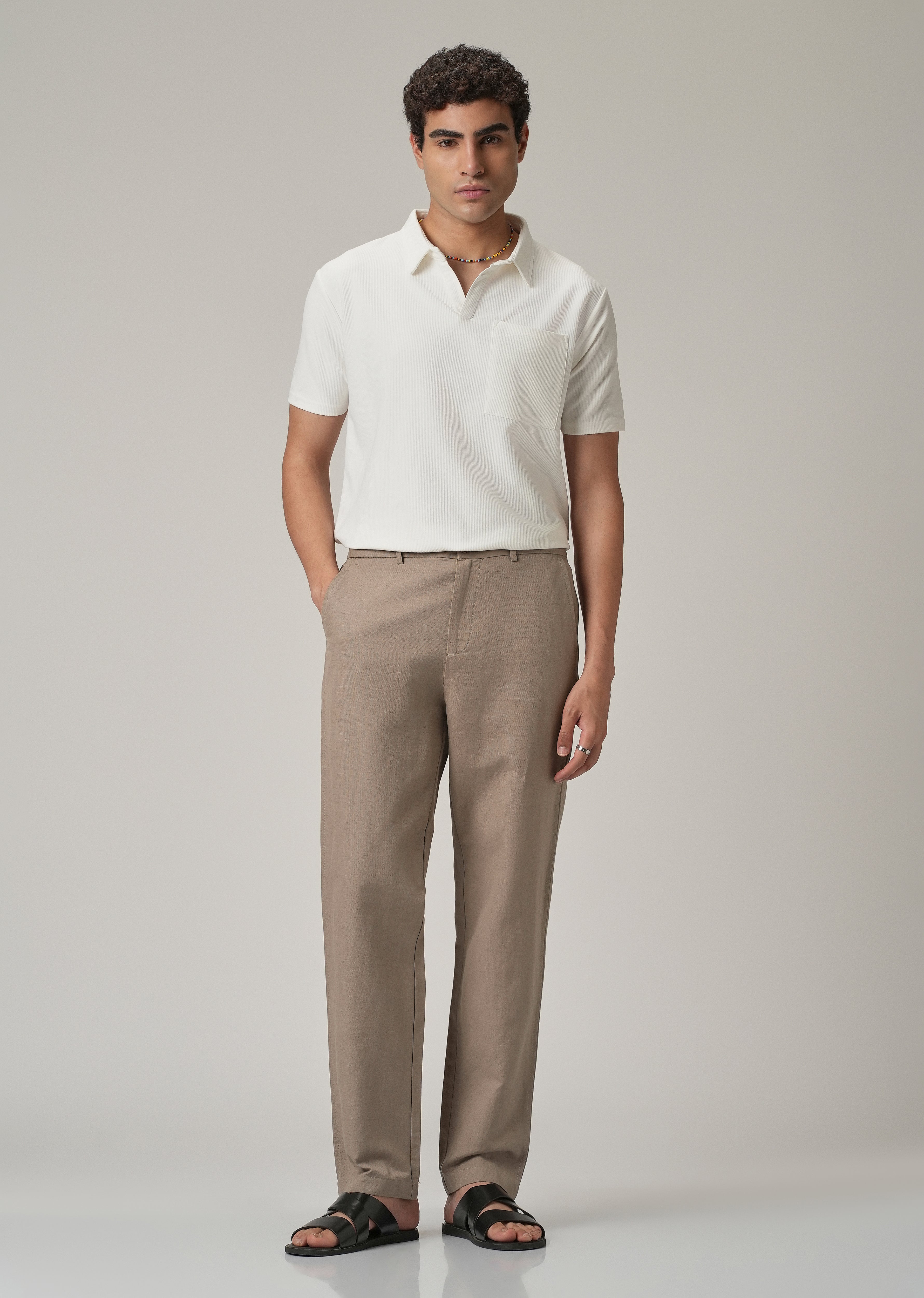 Tan Linen Relaxed Fit Trouser