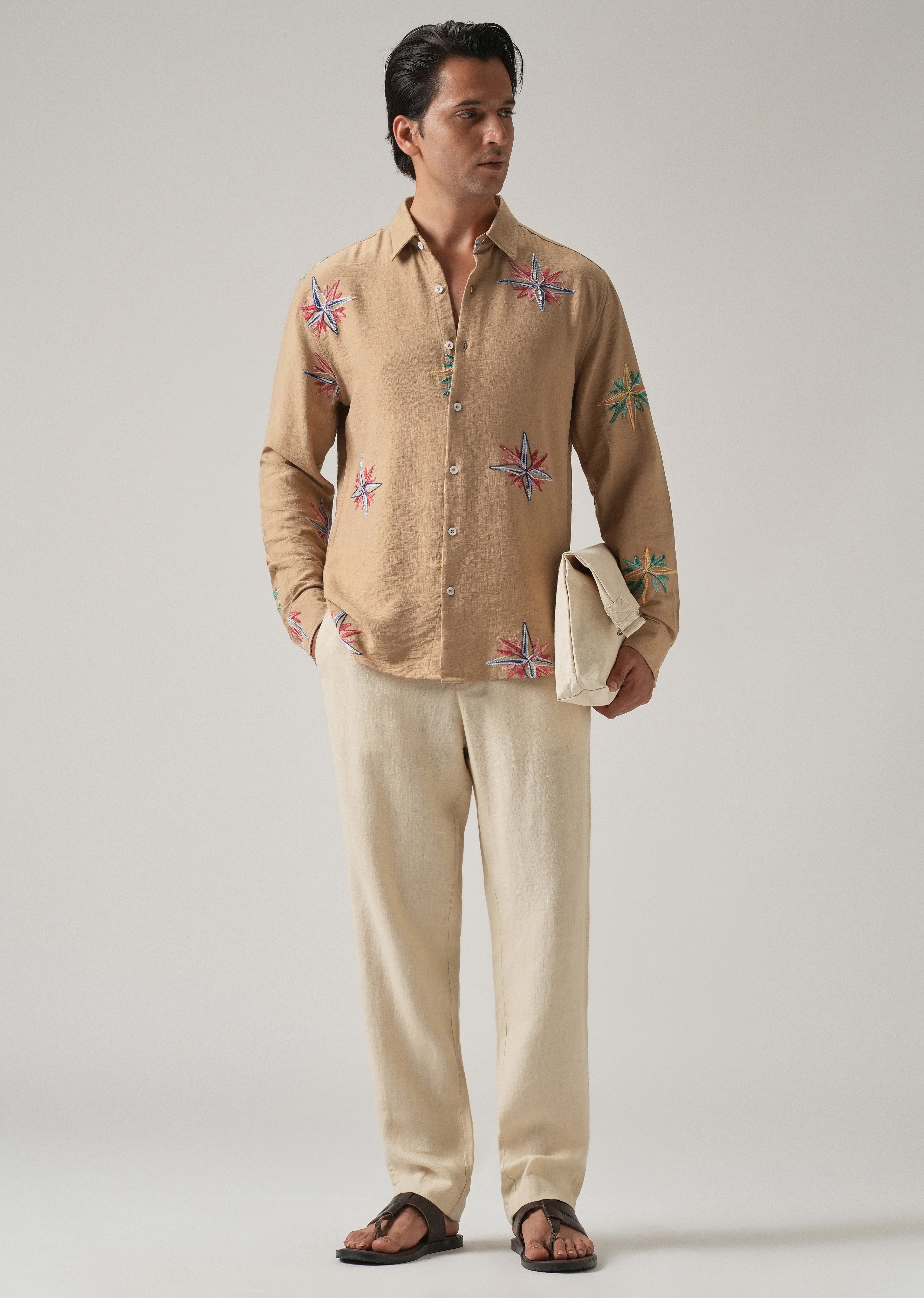 Tan Nautical Star Embroidery Shirt