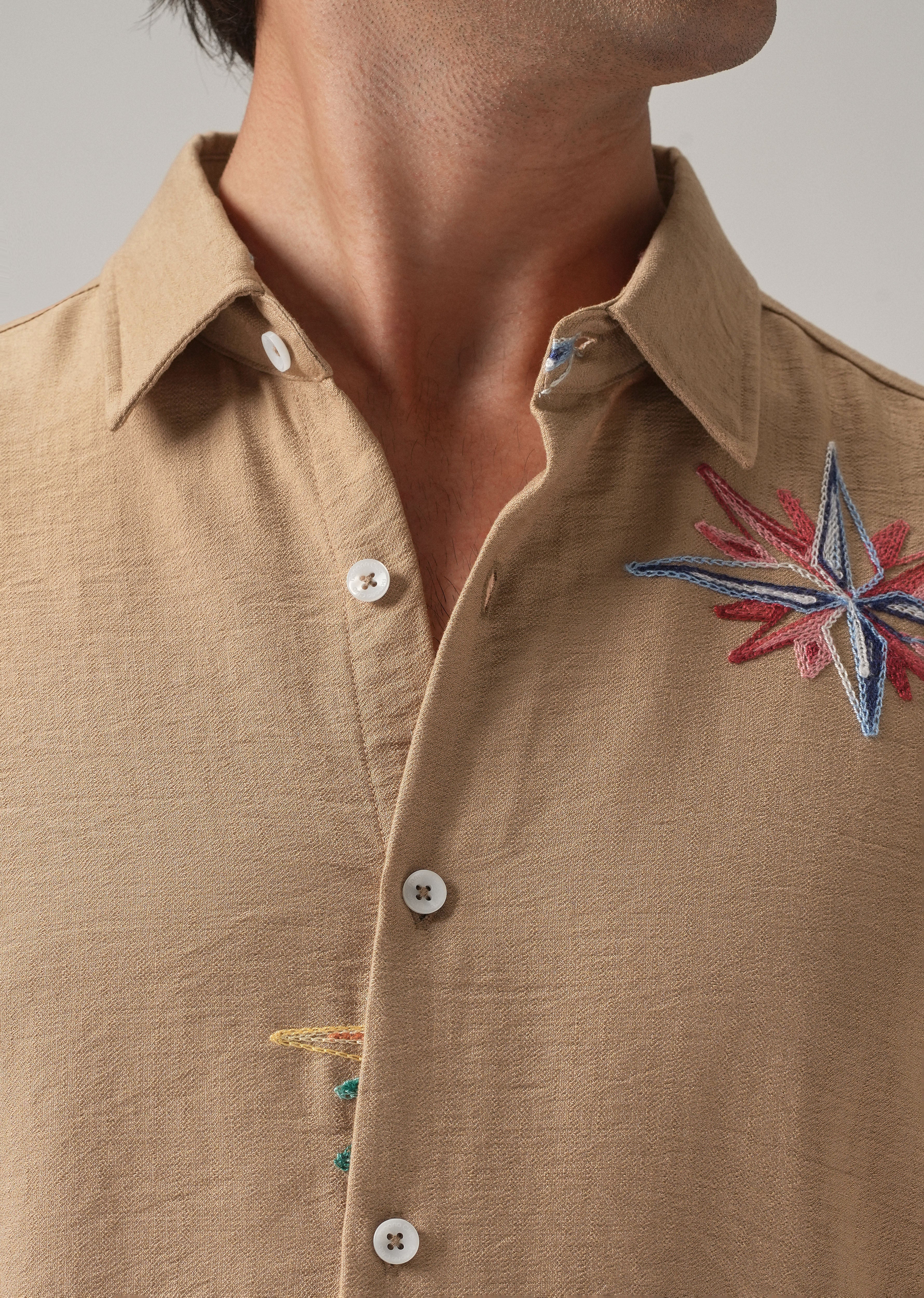 Tan Nautical Star Embroidery Shirt