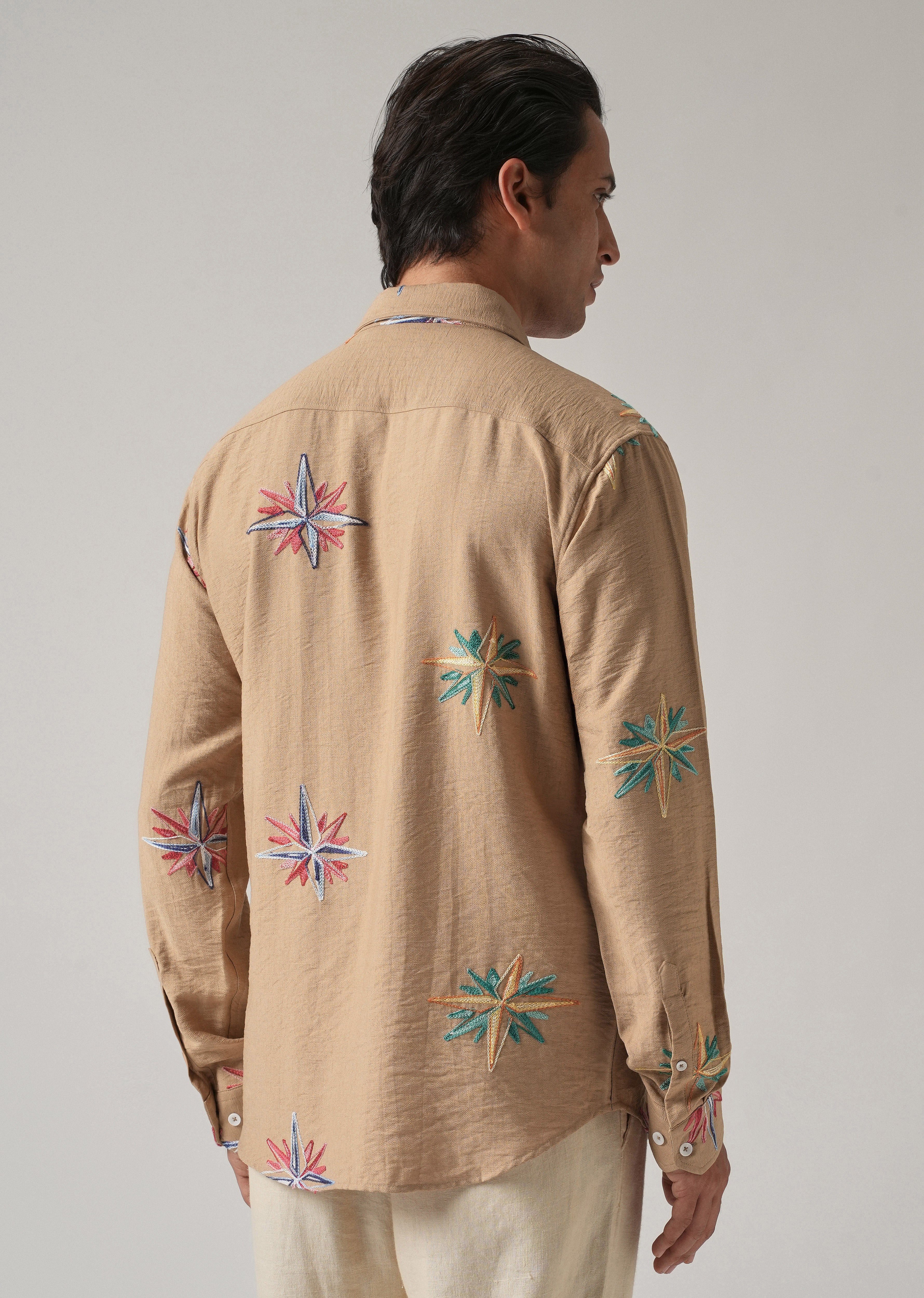 Tan Nautical Star Embroidery Shirt