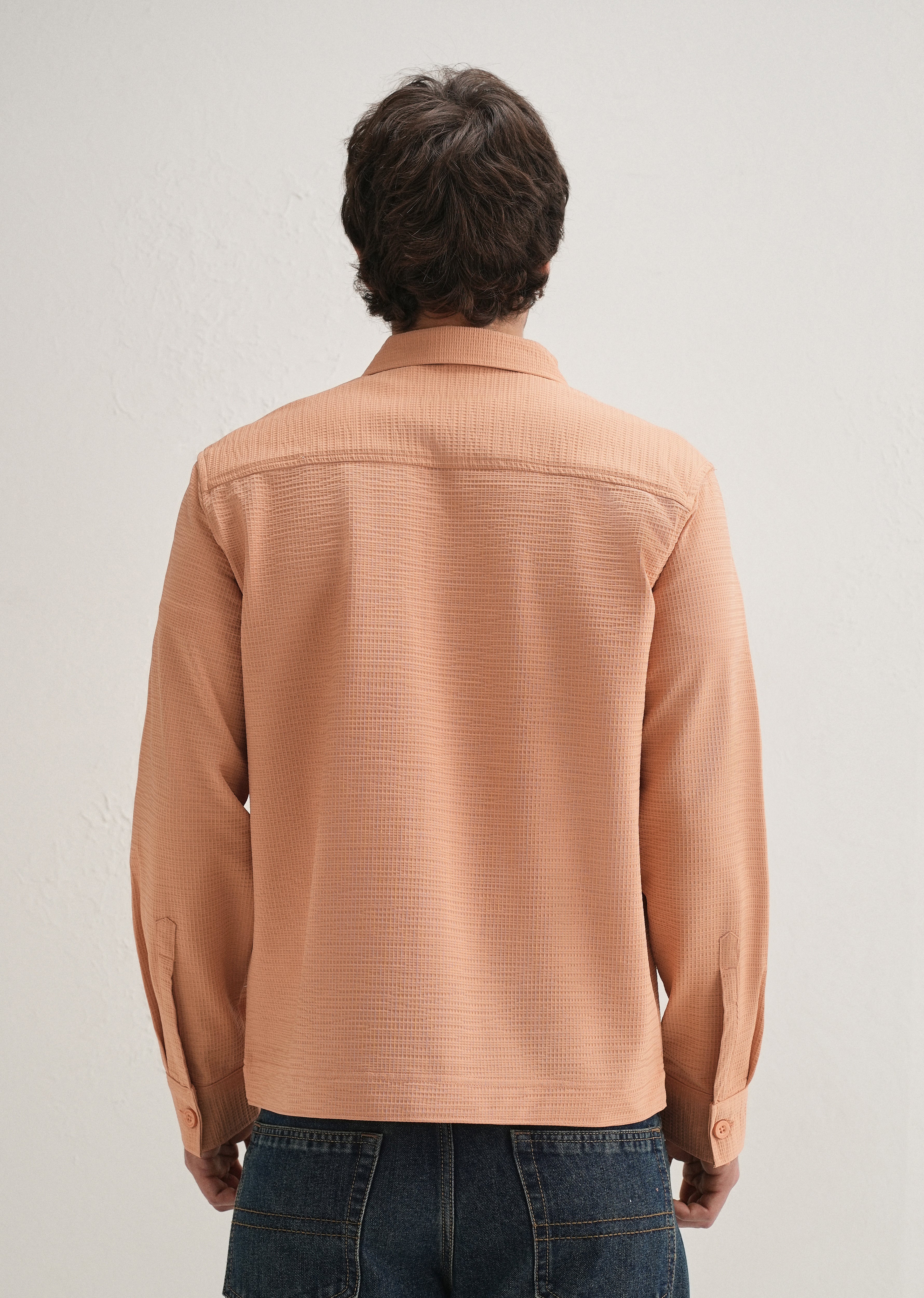 Tan Peach Waffle Textured Shacket