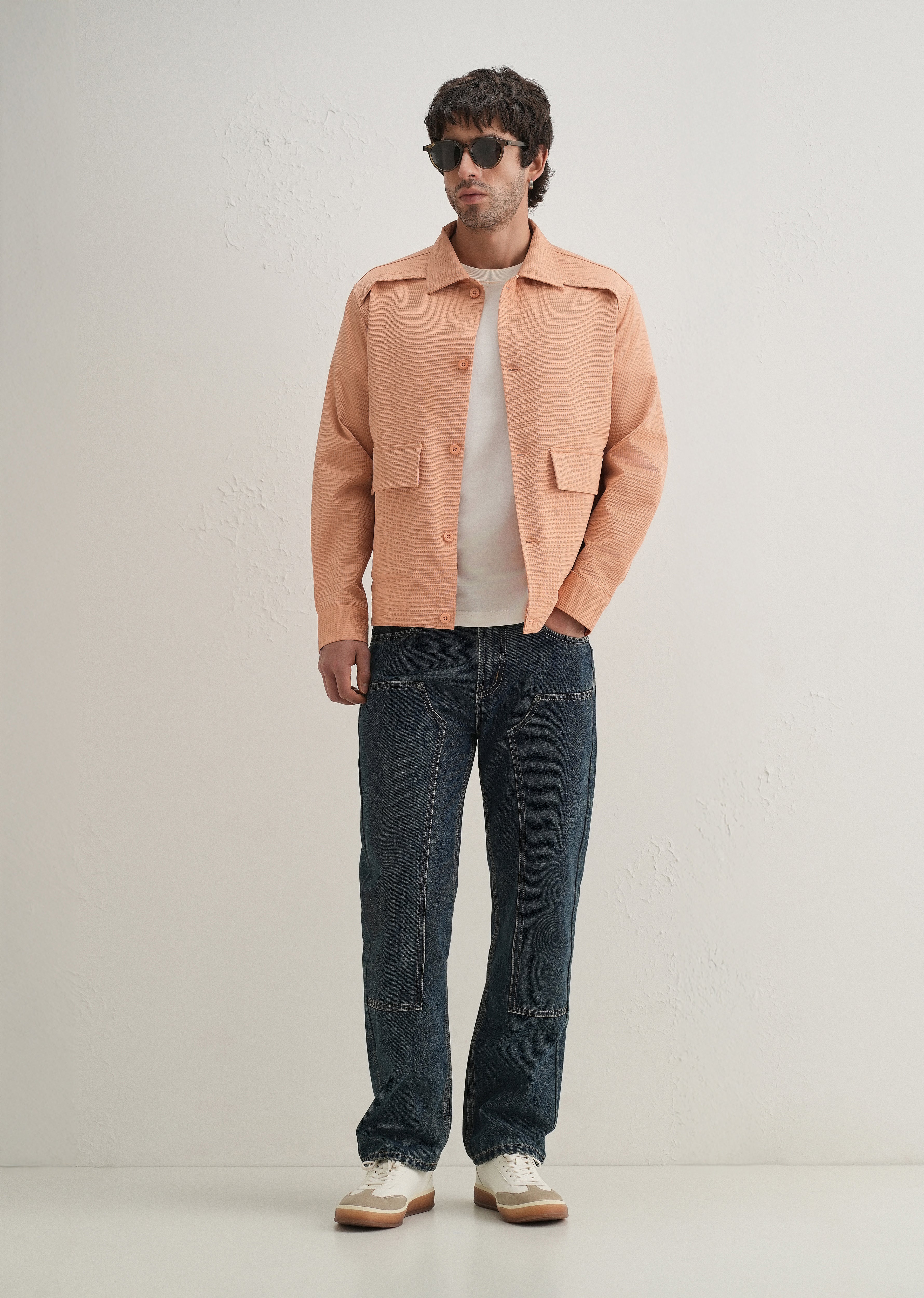 Tan Peach Waffle Textured Shacket