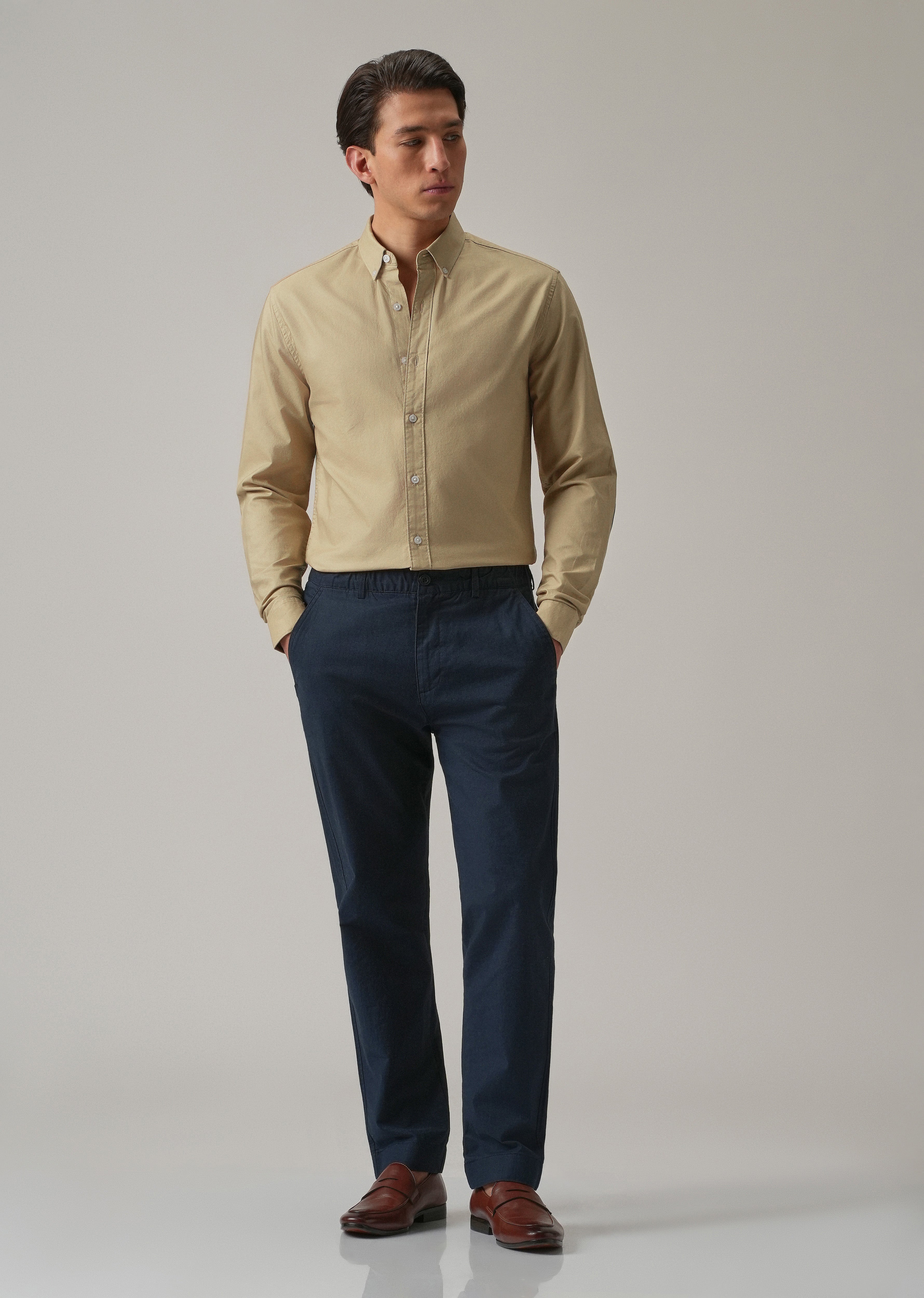 Tan Plain Elbow Patch Oxford Shirt