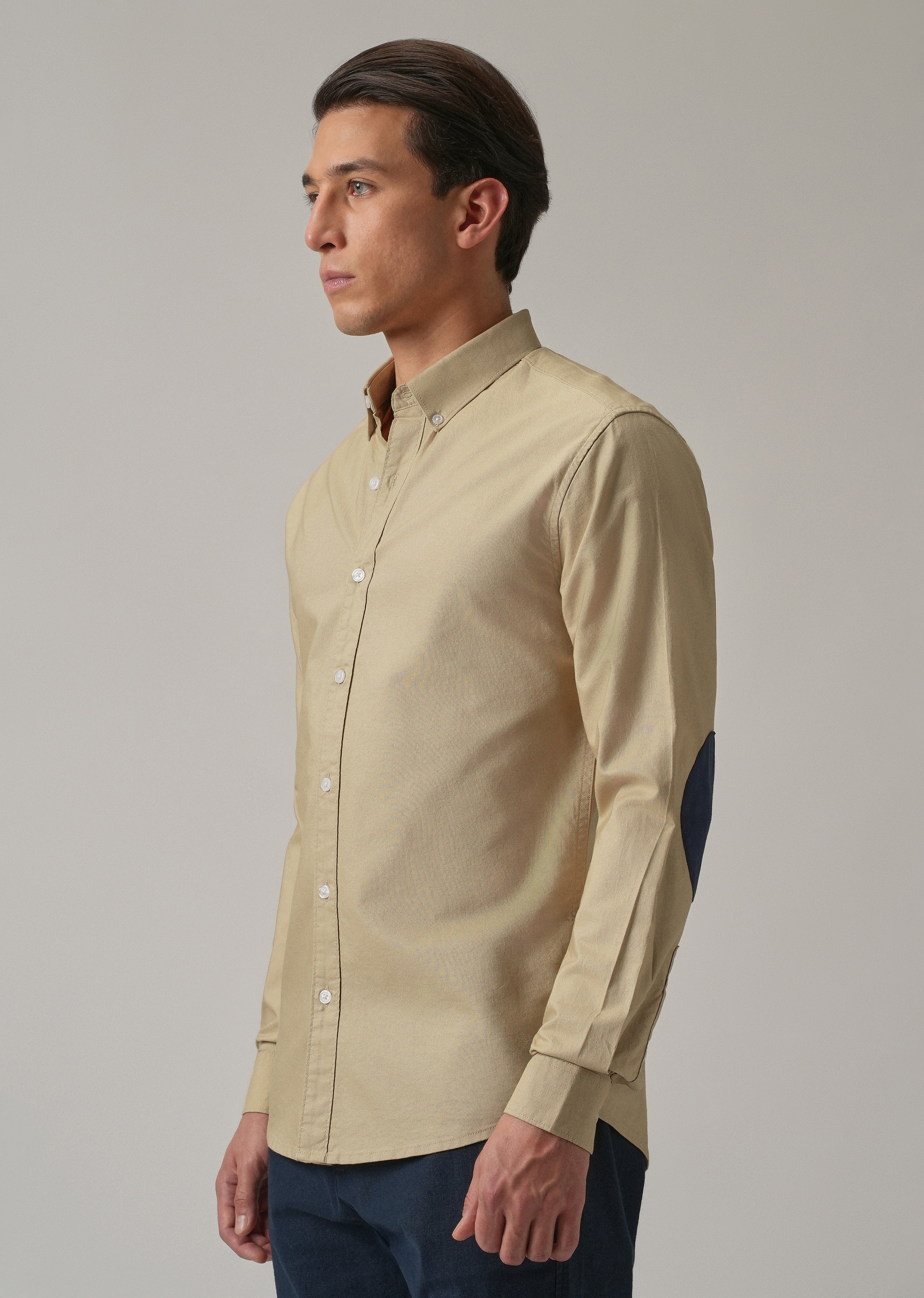 Tan Plain Elbow Patch Oxford Shirt