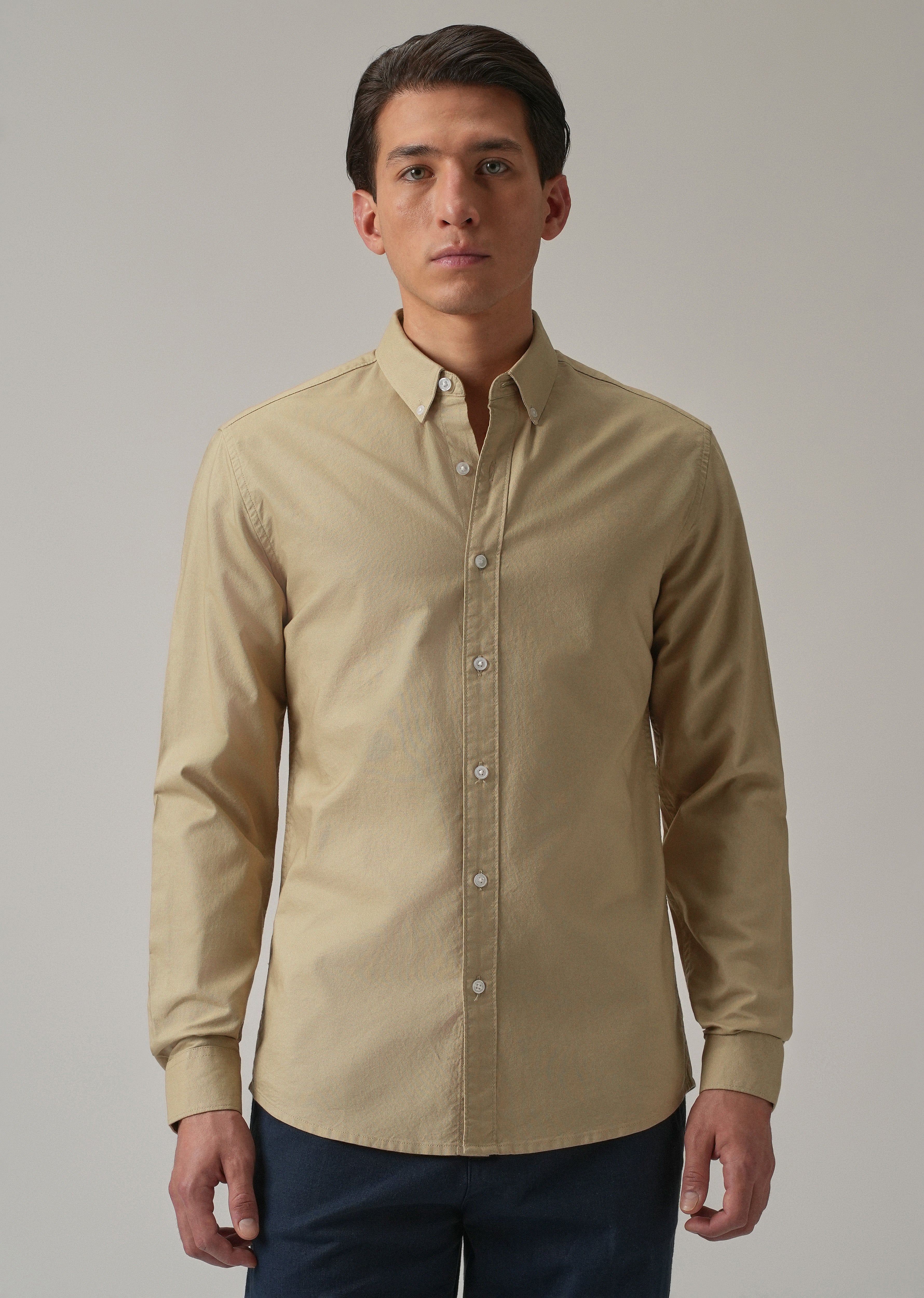 Tan Plain Elbow Patch Oxford Shirt