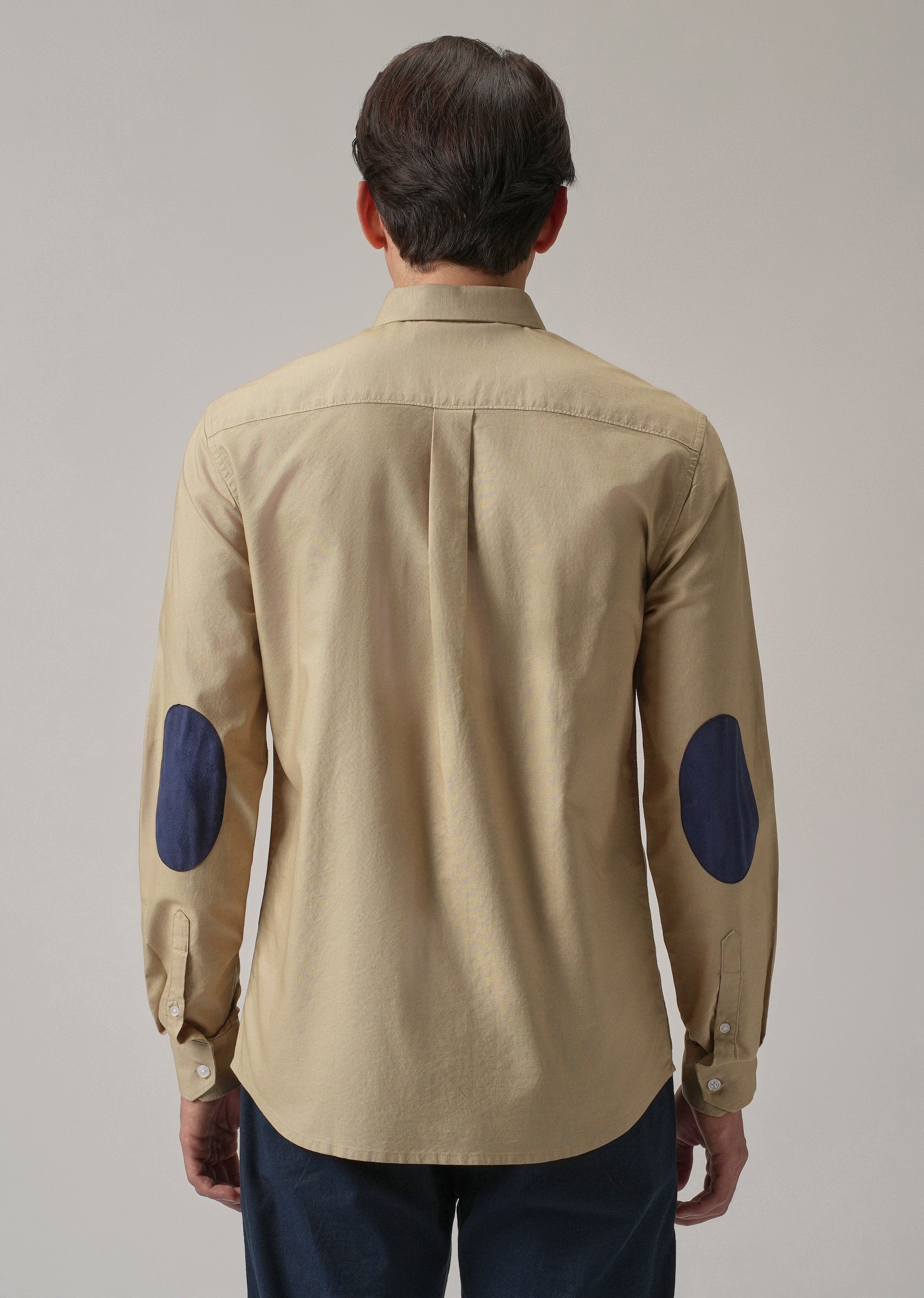 Tan Plain Elbow Patch Oxford Shirt