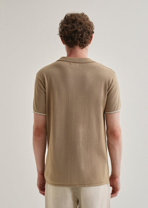Tan Plain Knit Cuban Collar Shirt
