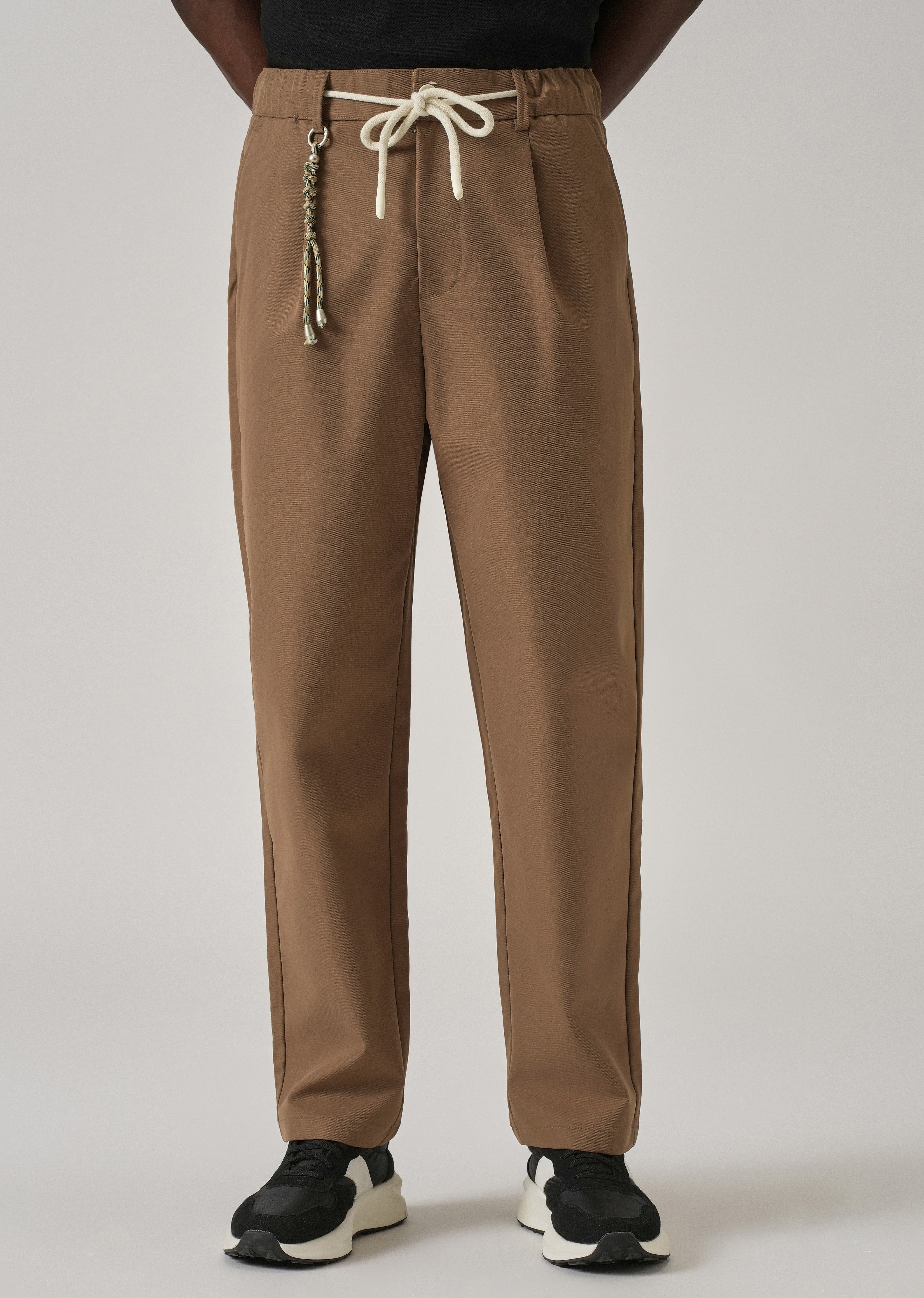 Tan Pleated Drawstring Pant