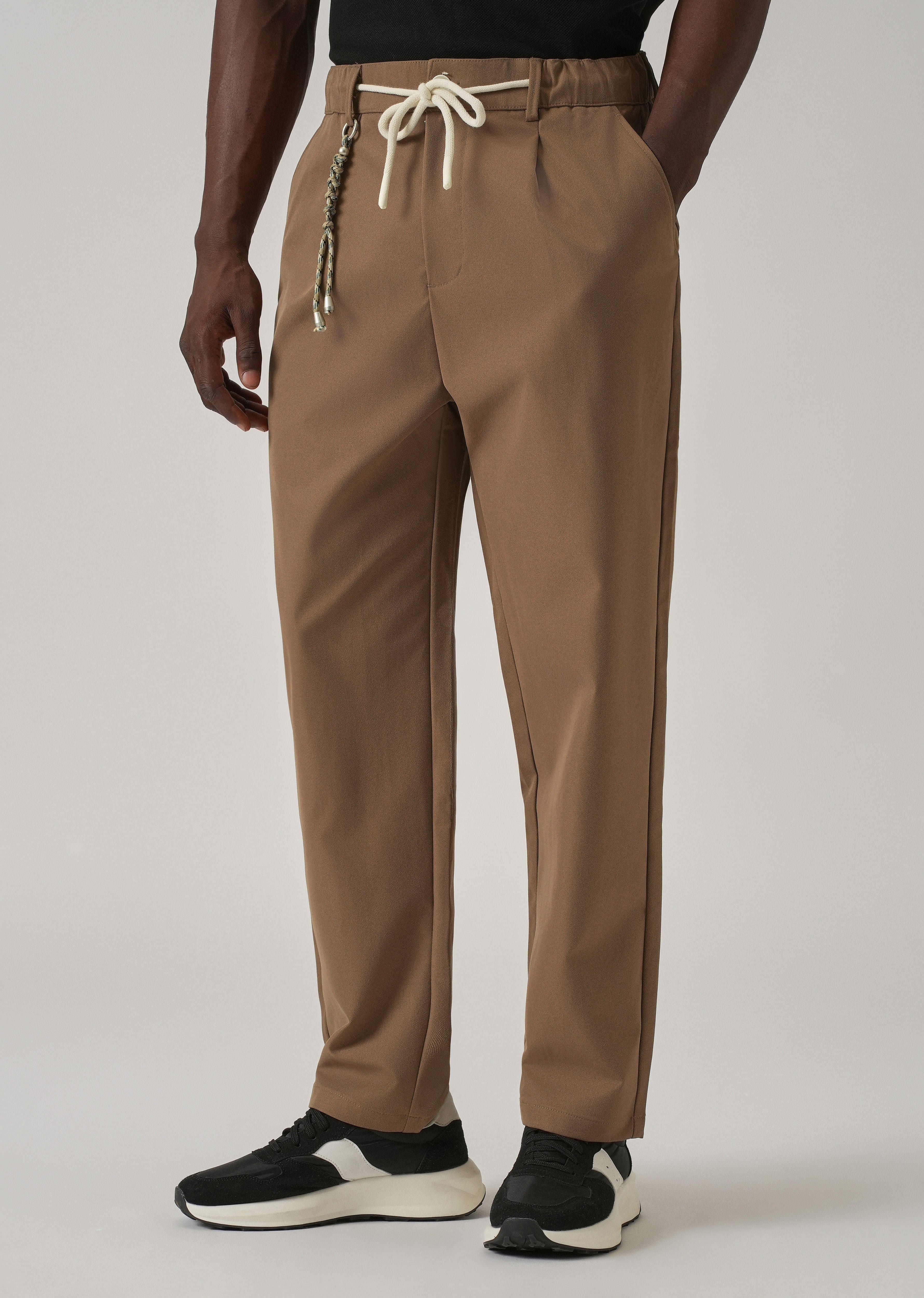 Tan Pleated Drawstring Pant