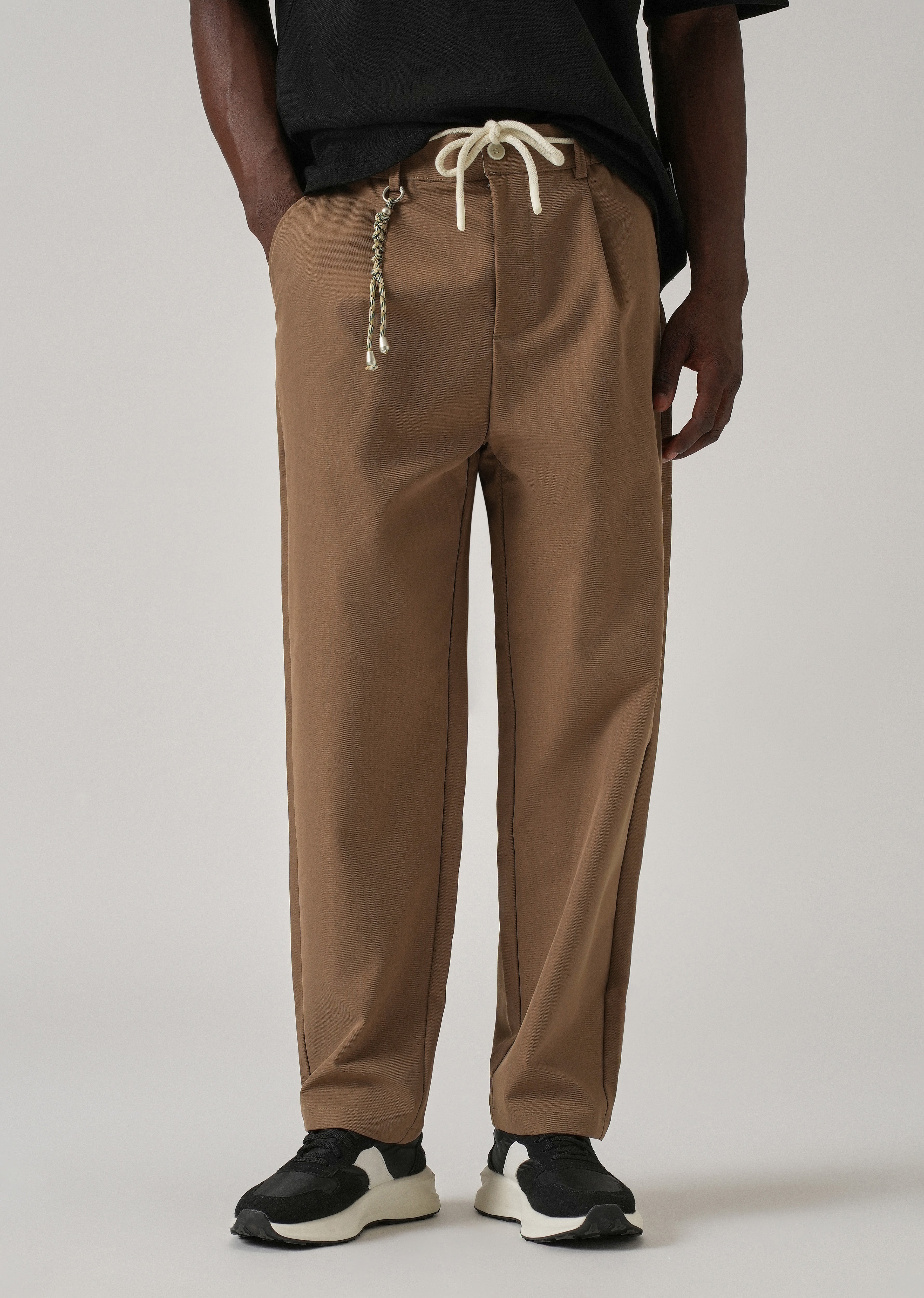 Tan Pleated Drawstring Pant