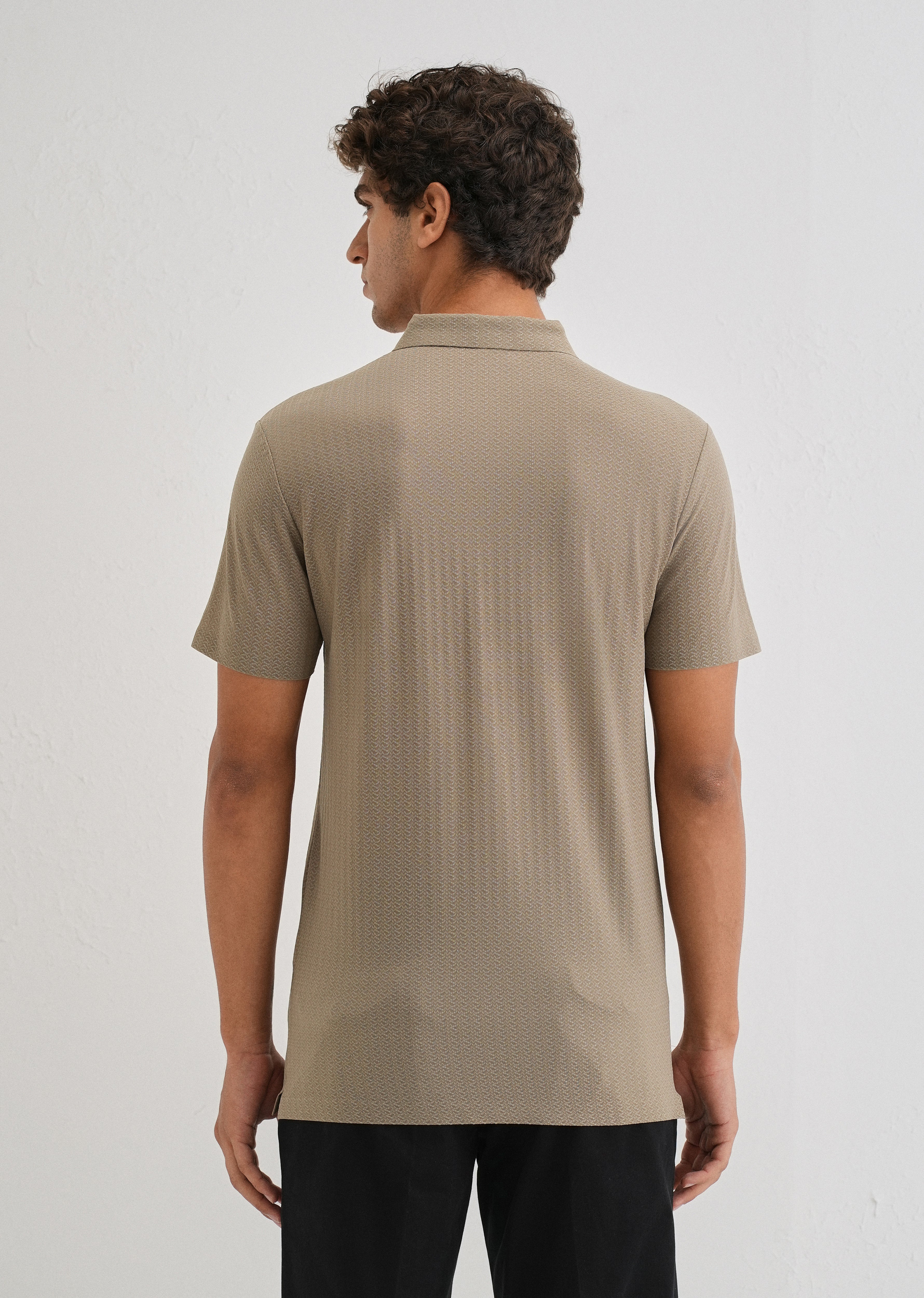 Tan Polo Collar Printed Seamless T-shirt