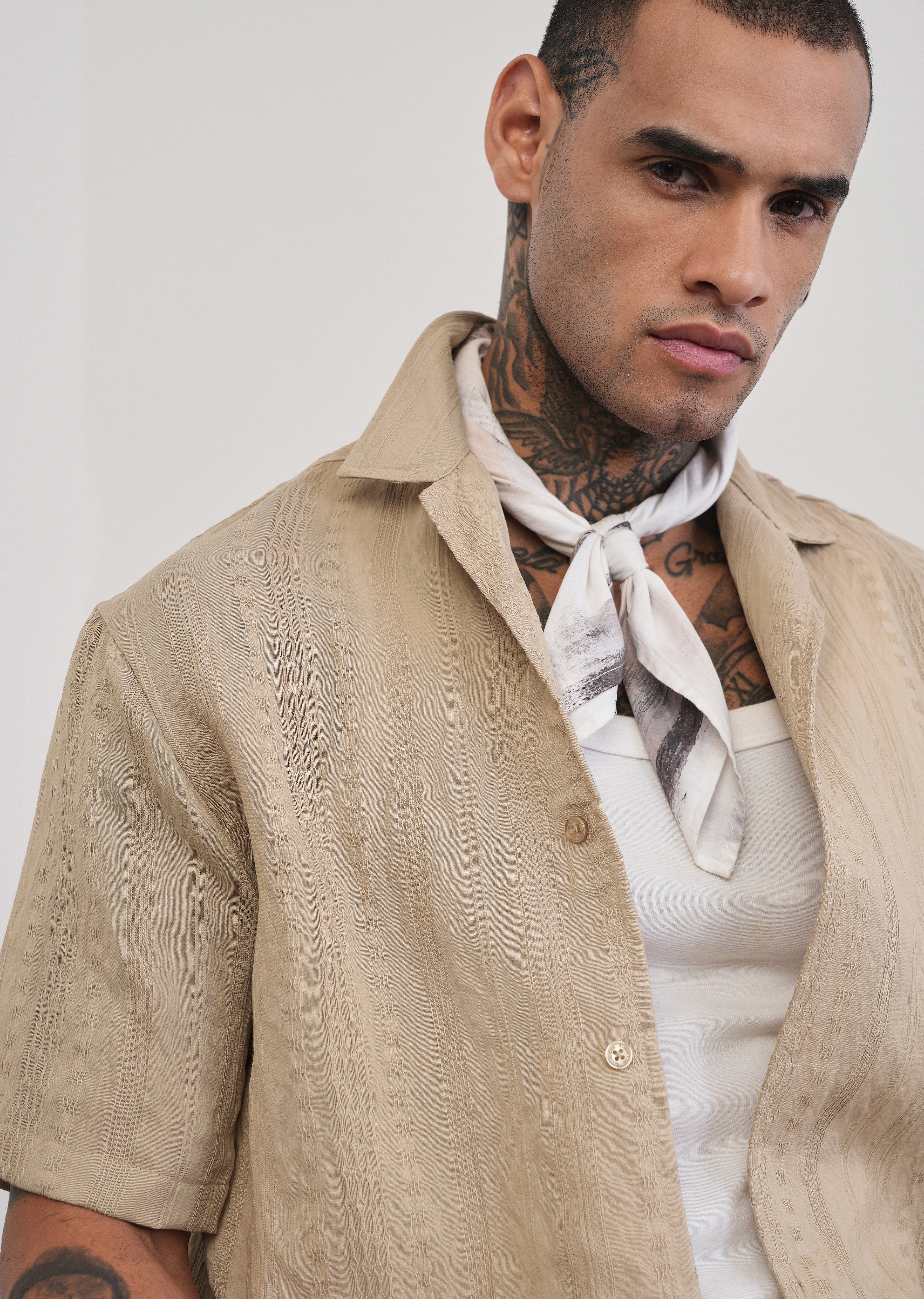 Tan Self Patterned Shirt