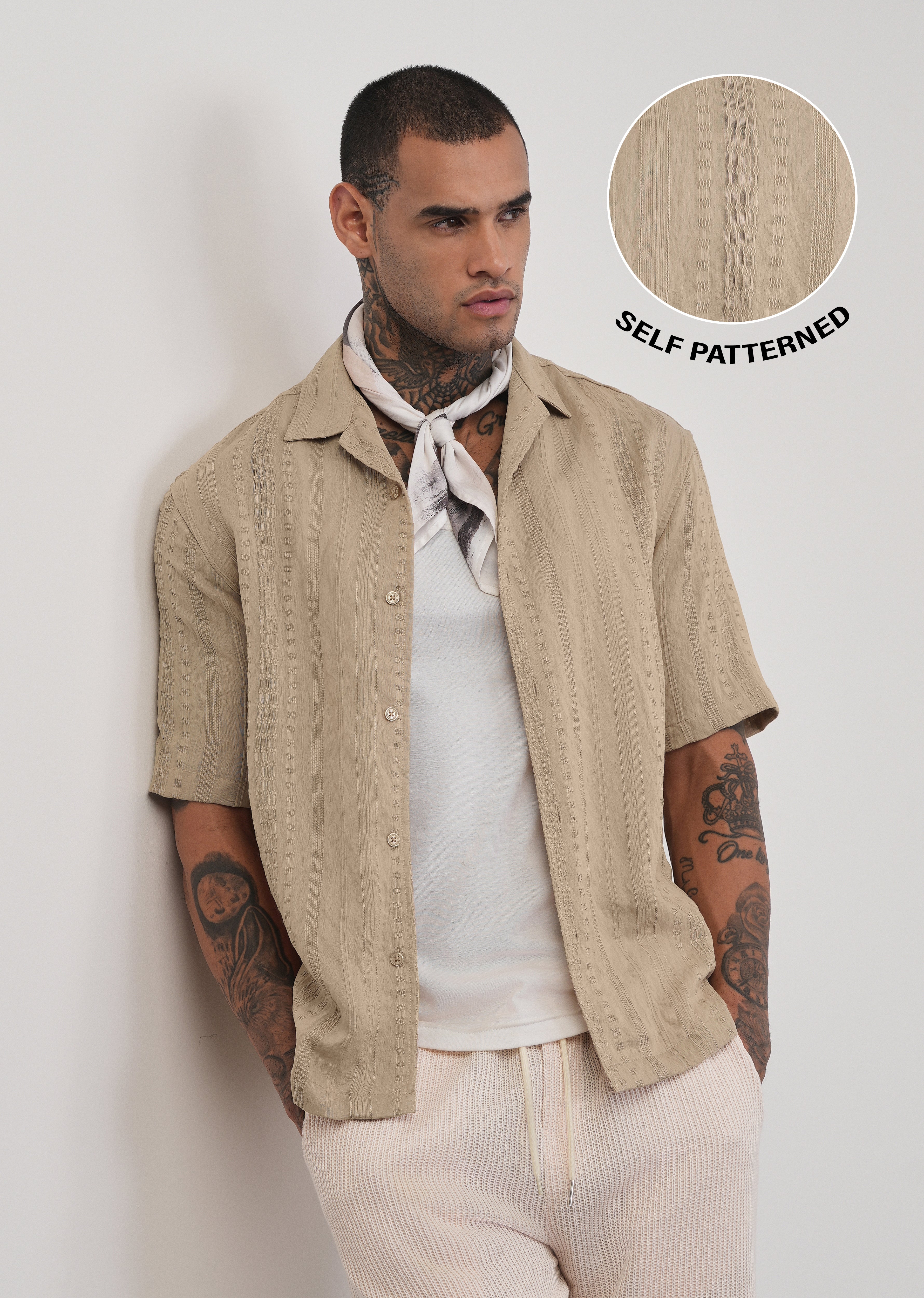 Tan Self Patterned Shirt