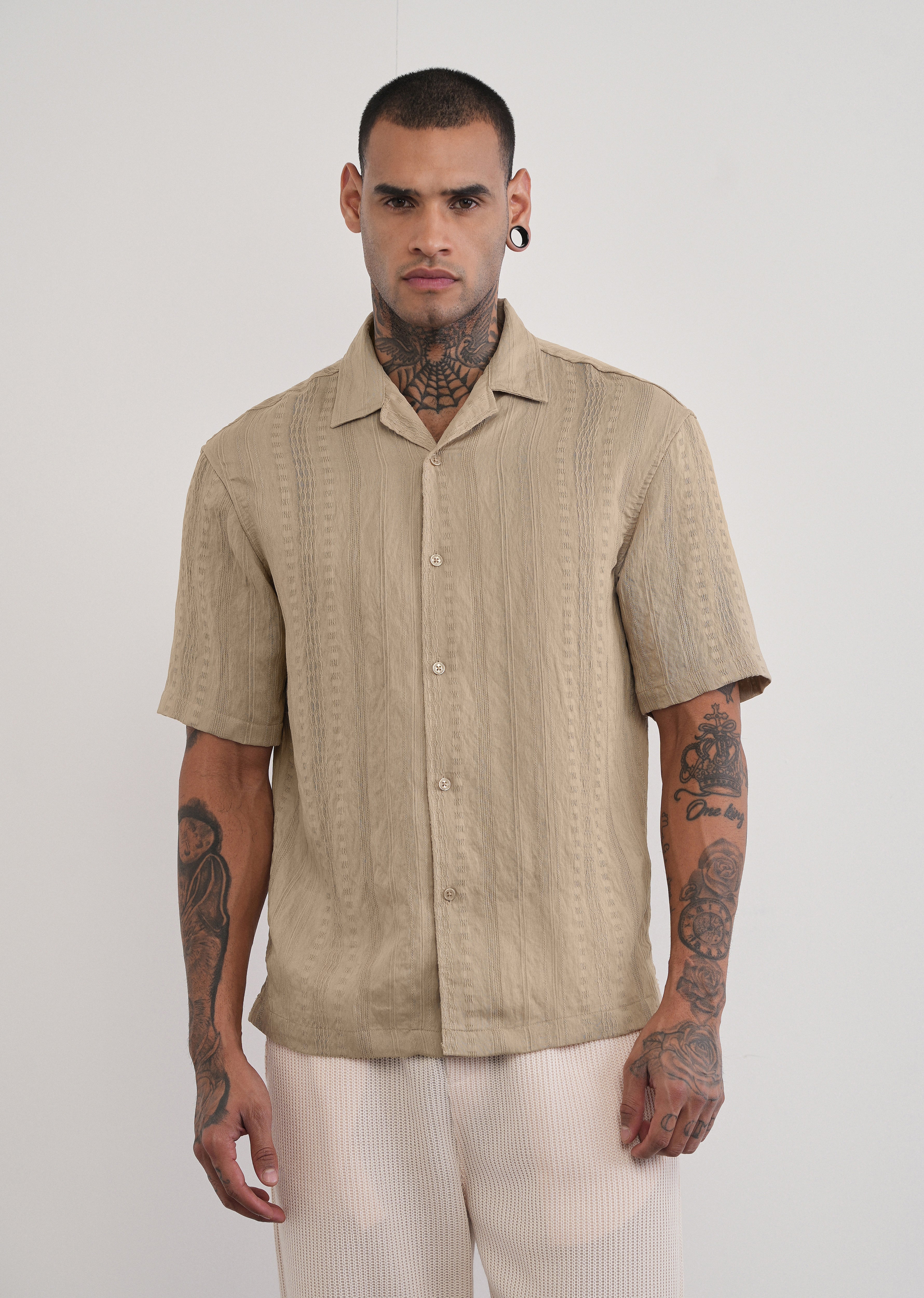 Tan Self Patterned Shirt